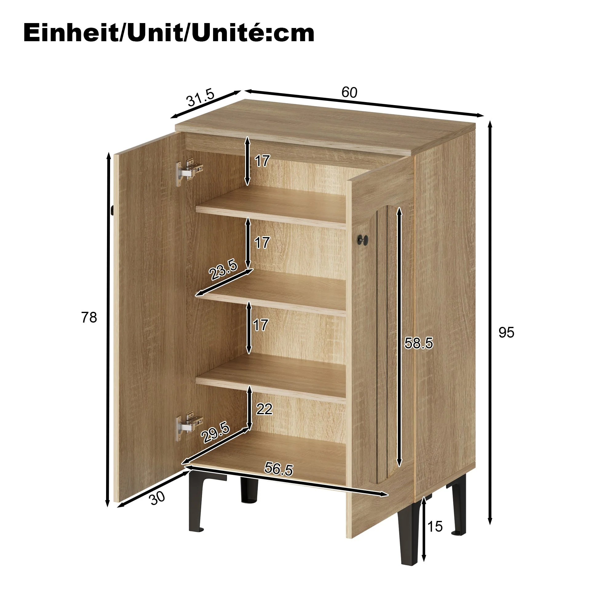 Shoe Cabinet Double Door Multi-Tier Storage - Decorative Shelf - Image 6