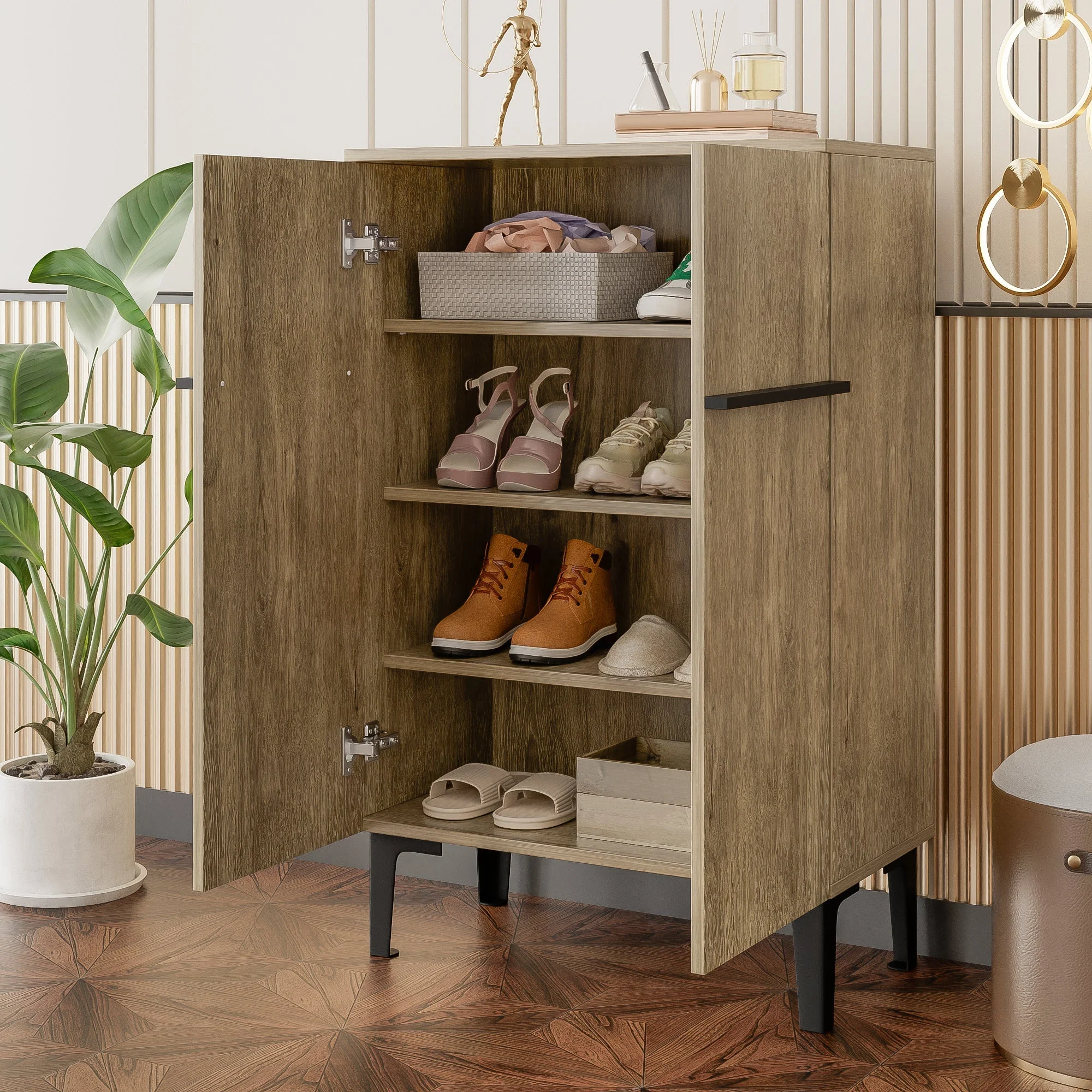 Shoe Cabinet Double Doors Adjustable Shelves - Modern 95x60x34.5cm - Image 8