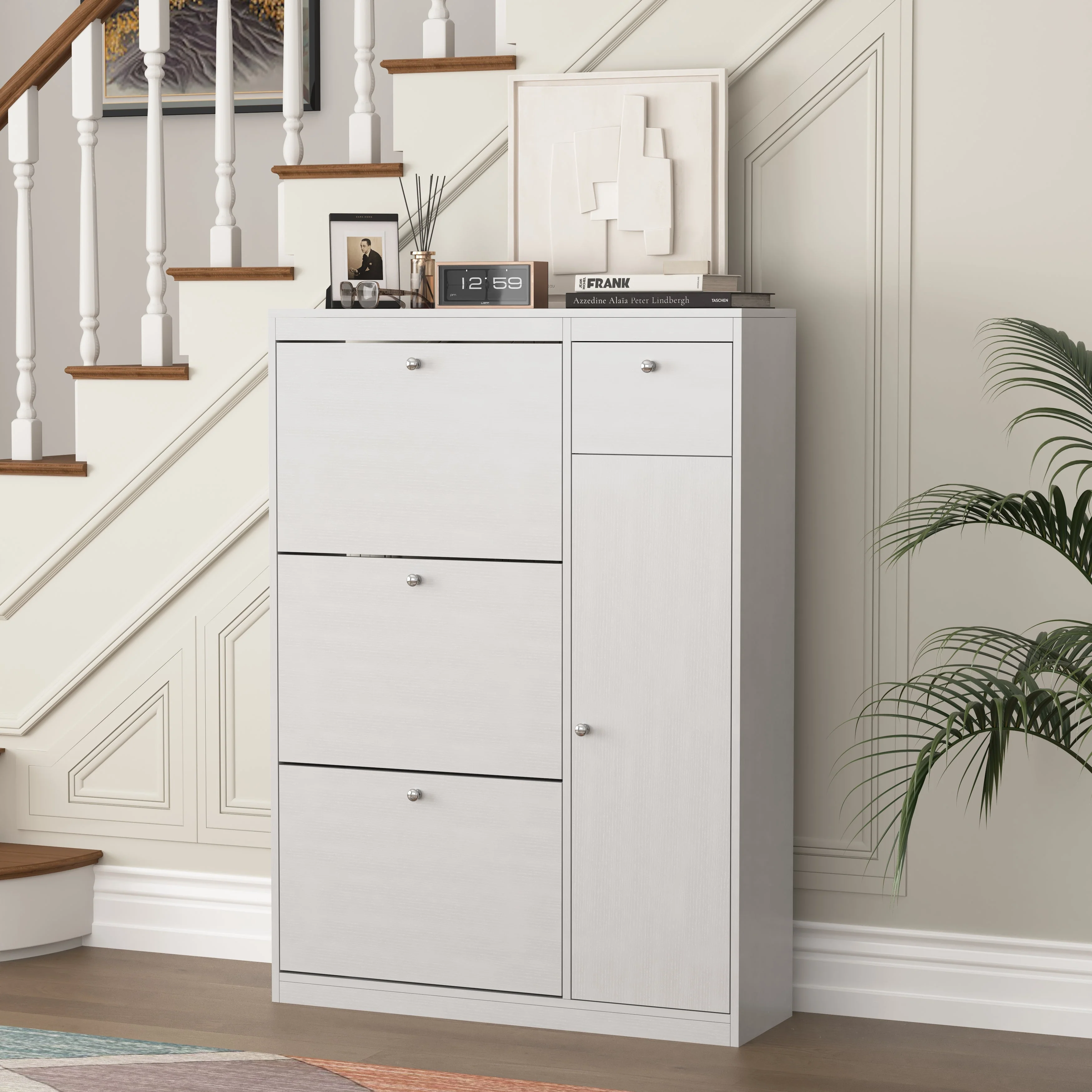 Shoe Cabinet Freestanding 3 Drop-Down Drawers Adjustable Shelf