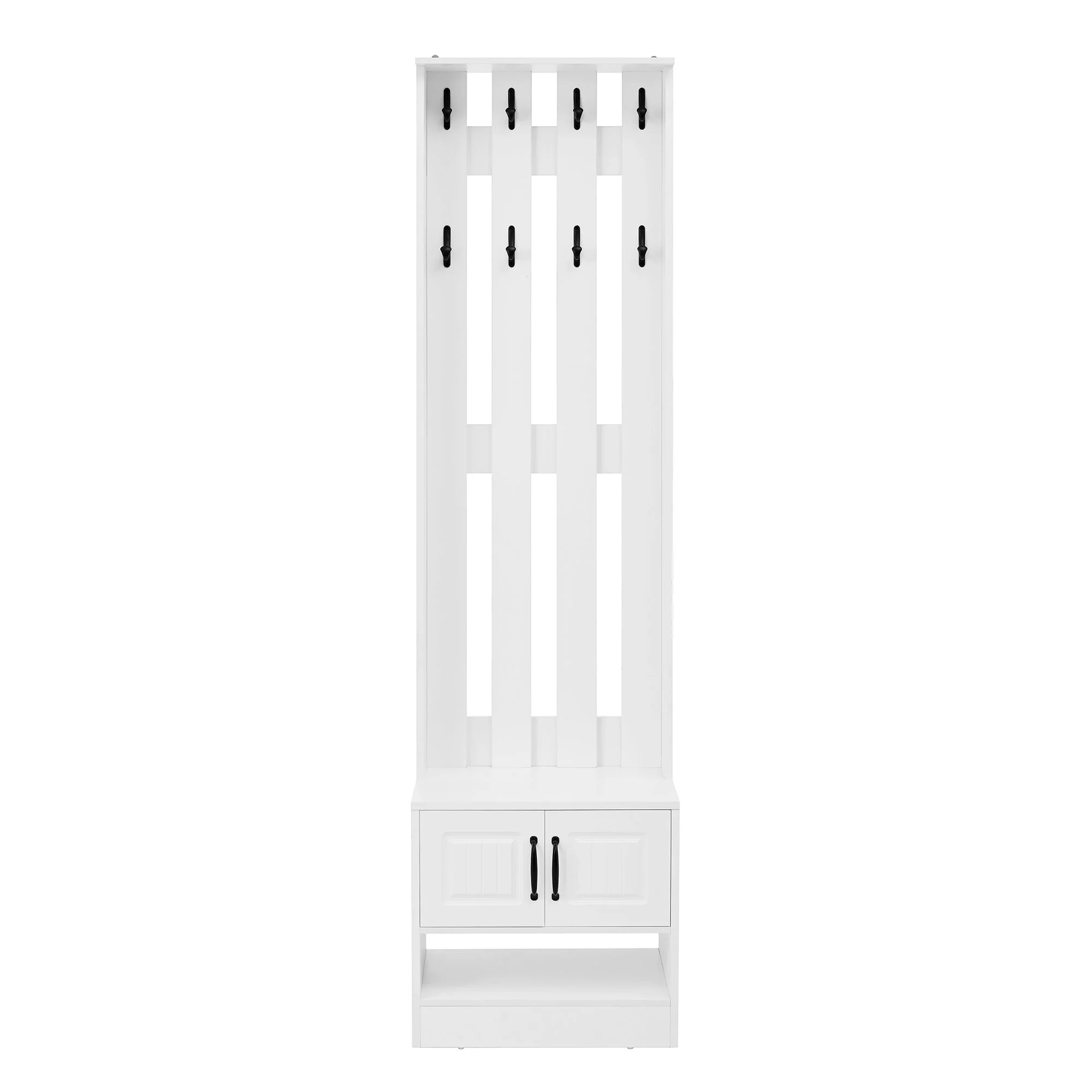 Shoe Cabinet Hallway Furniture with 2 Doors and 8 Hooks, W50/D36/H190cm, White - Image 9