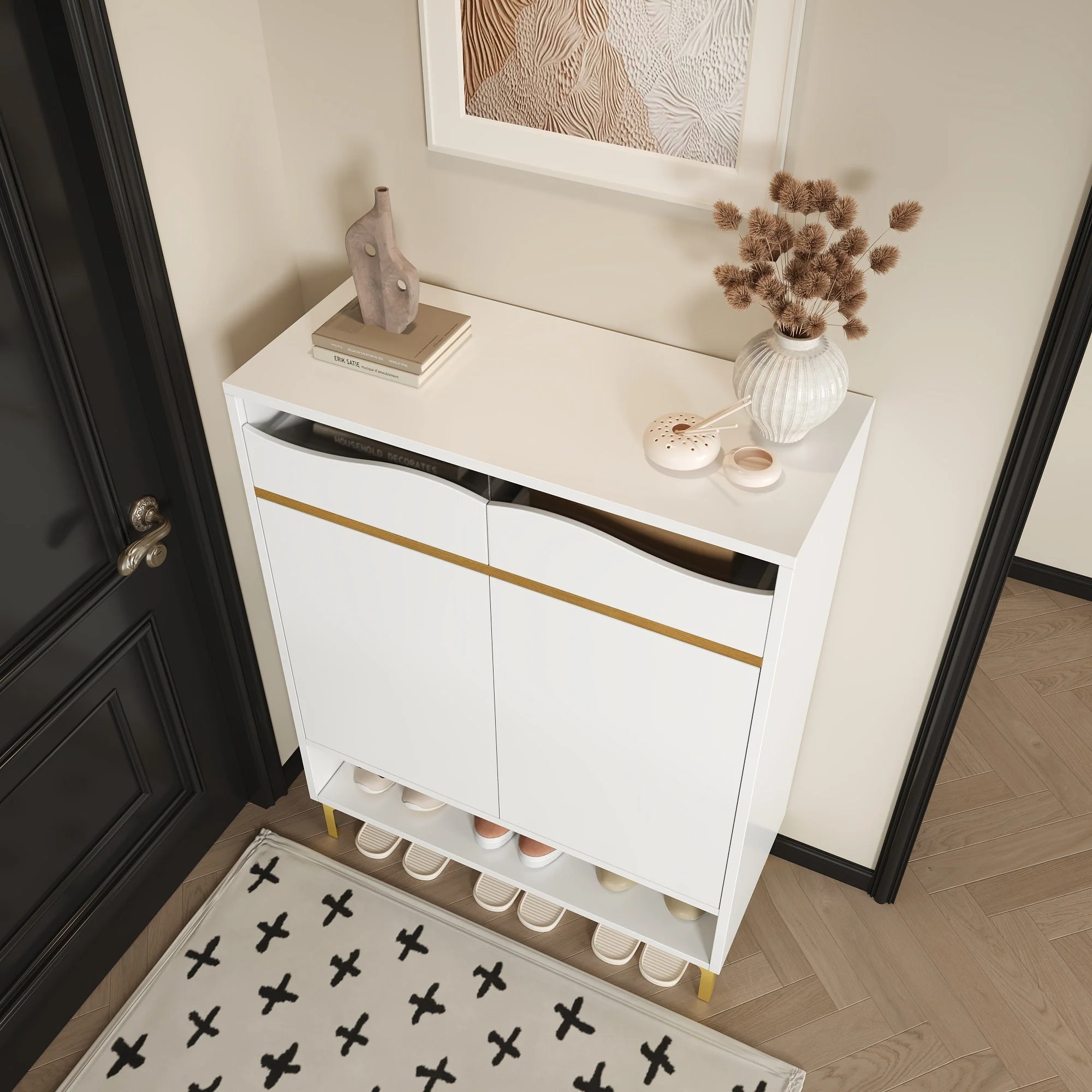 Shoe Cabinet, LED 16 Colors, Drawers & Shelves, Modern White - Image 9