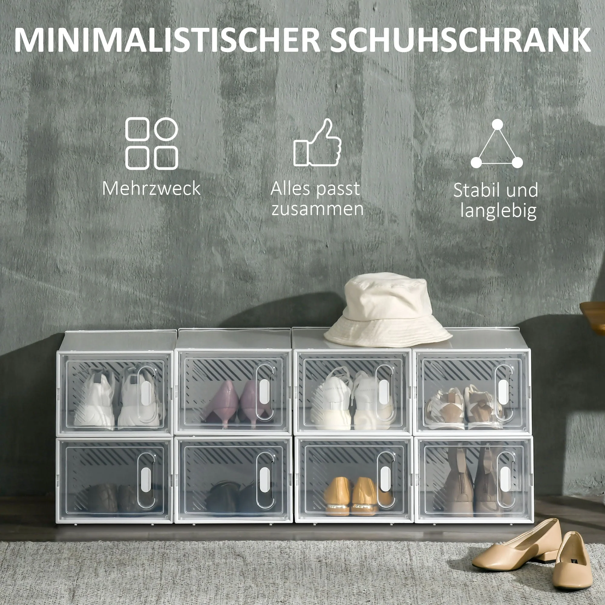 Shoe Cabinet Modular 8 Compartments Transparent Plastic - Image 4