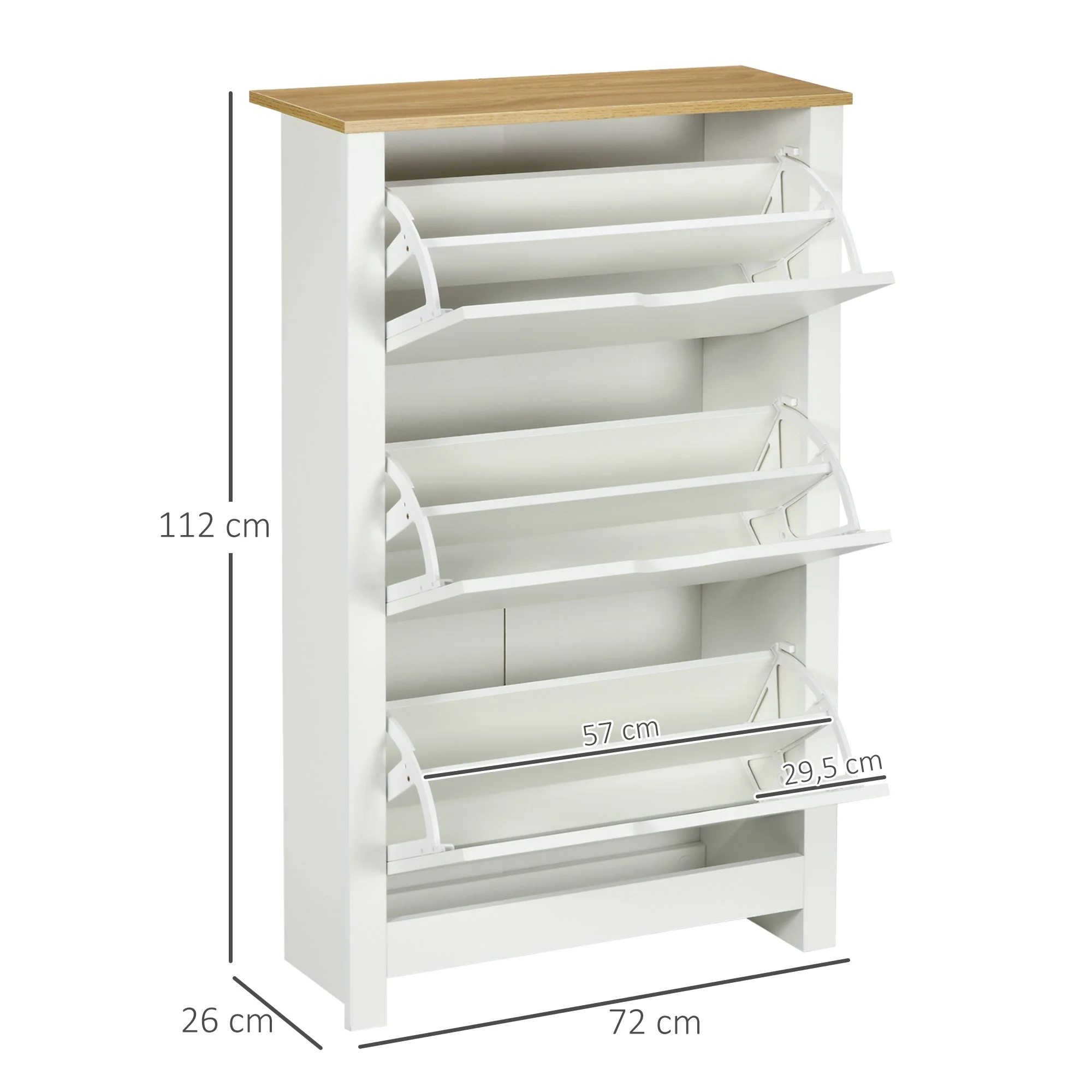 Shoe Cabinet Rack 3 Flaps 18 Pairs, Space-Saving, White Natural - Image 3