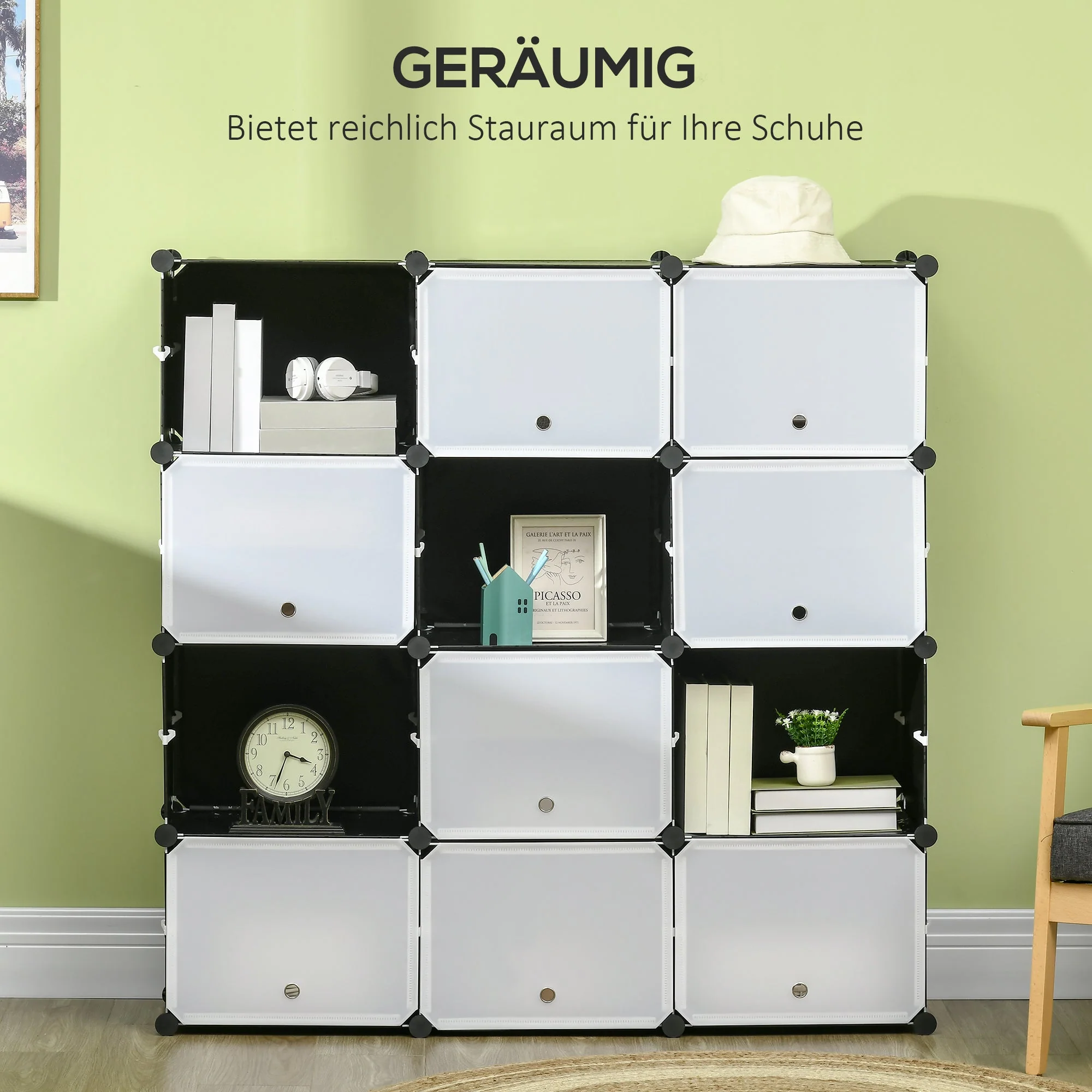 Shoe Cabinet Storage Box 12 Cubes DIY Plastic Steel Black+White - Image 5