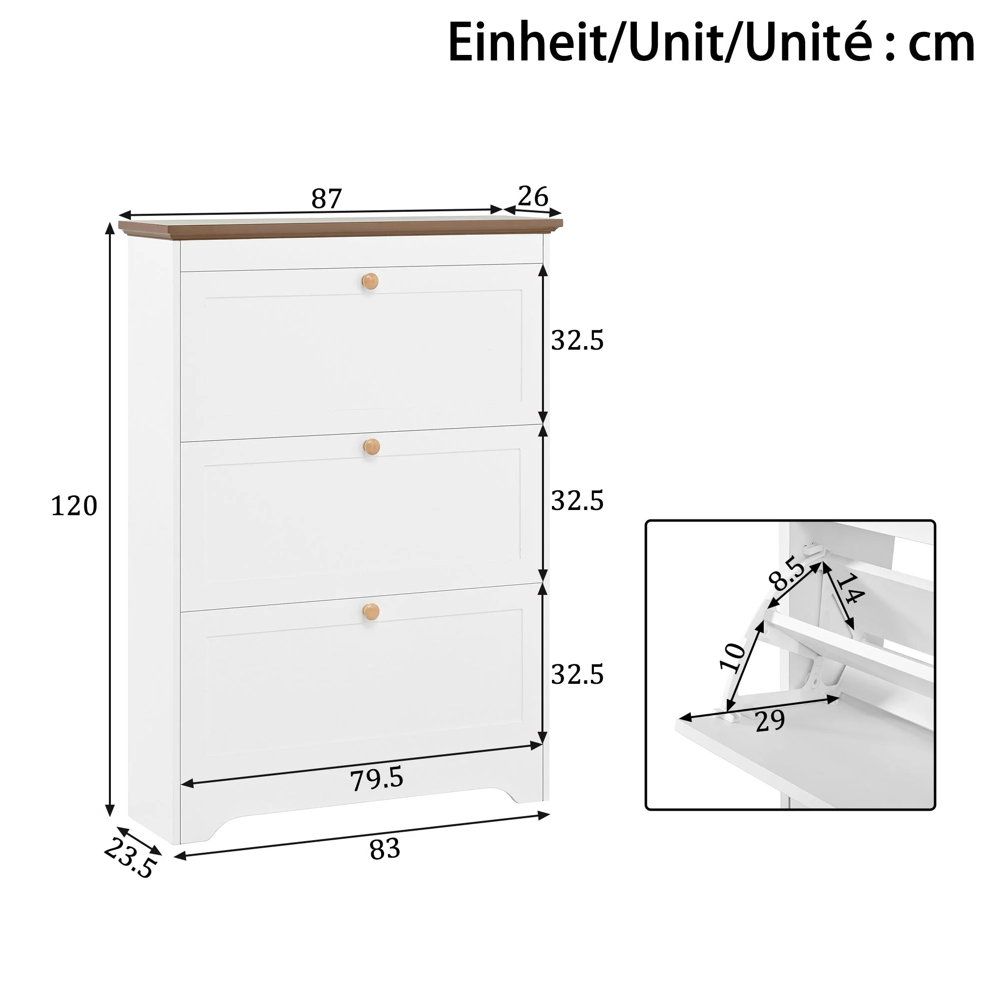 Shoe Cabinet with 3 Doors and Large Capacity, White Wood Look - Image 3