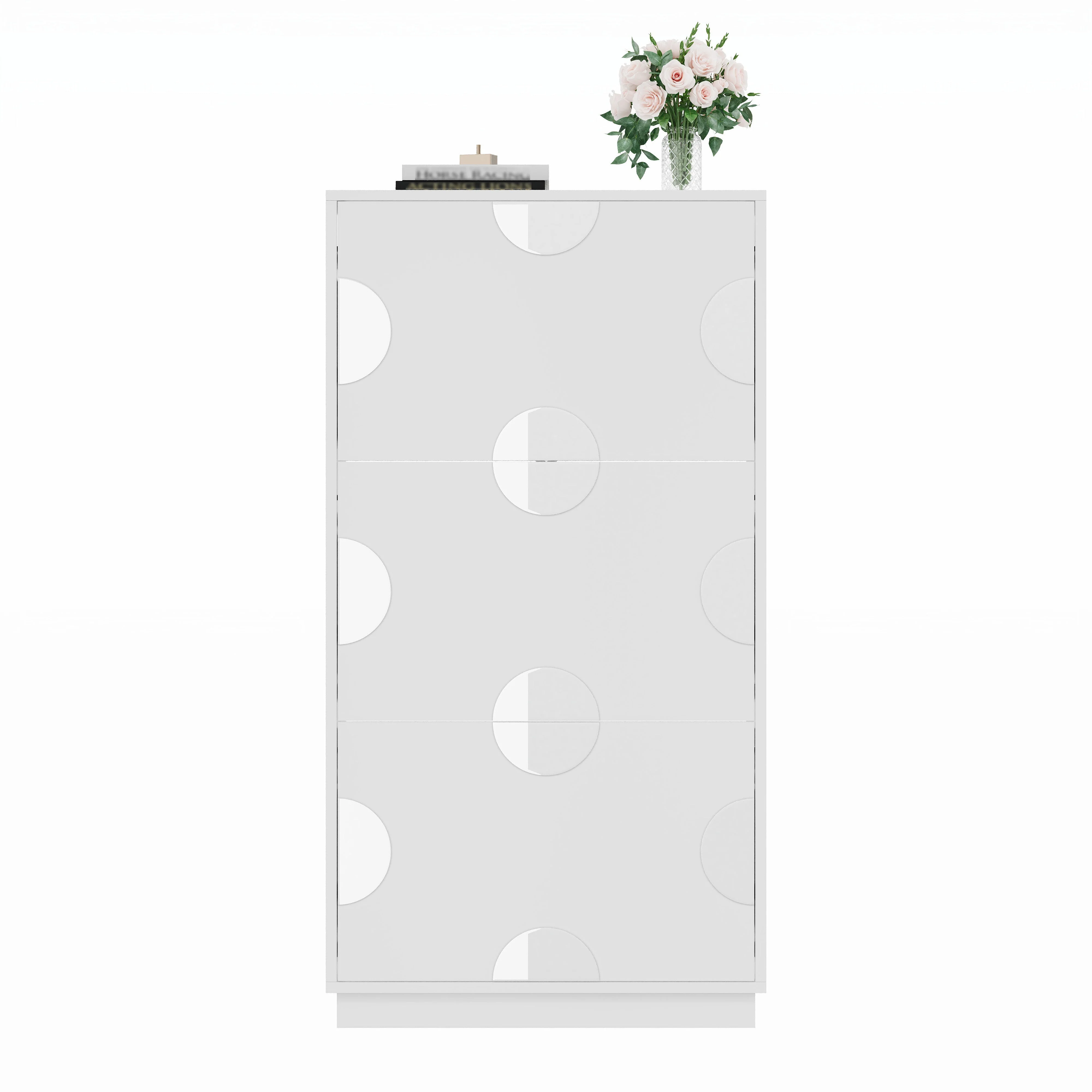 Shoe Cabinet with 3 Doors and Round Mirror, Large Storage for Entryway, White - Image 3