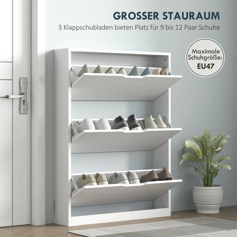 Shoe Cabinet with 3 Doors, Narrow, White - Image 4