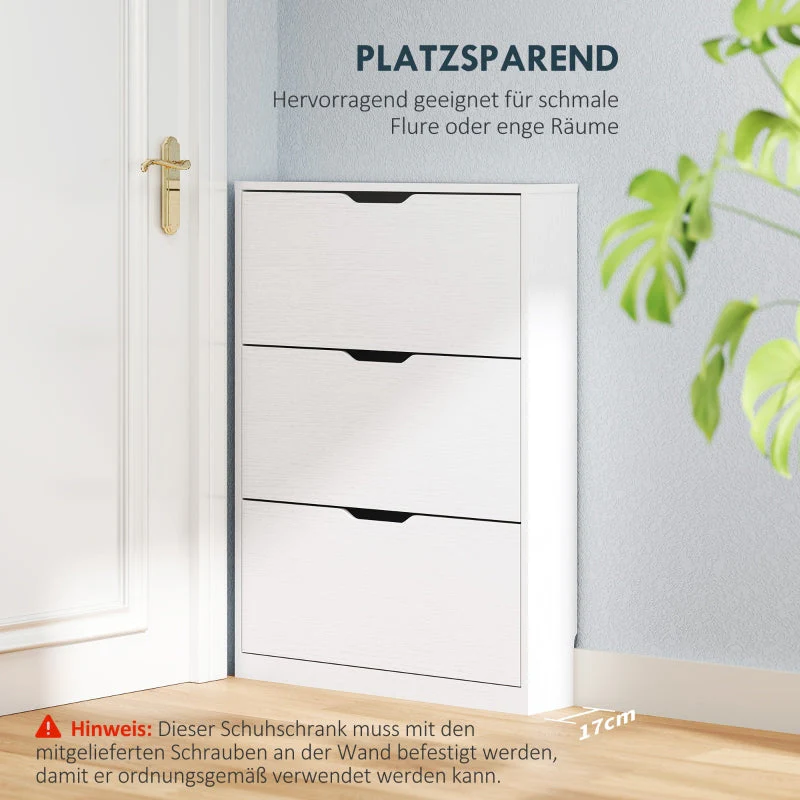 Shoe Cabinet with 3 Doors, Narrow, White - Image 5