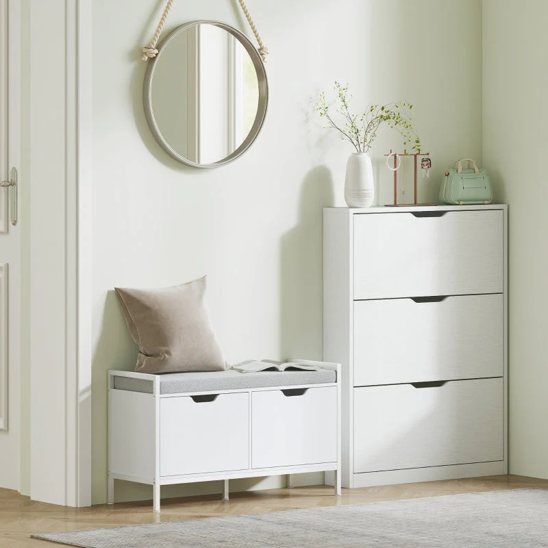 Shoe Cabinet with 3 Doors, Narrow, White - Image 8