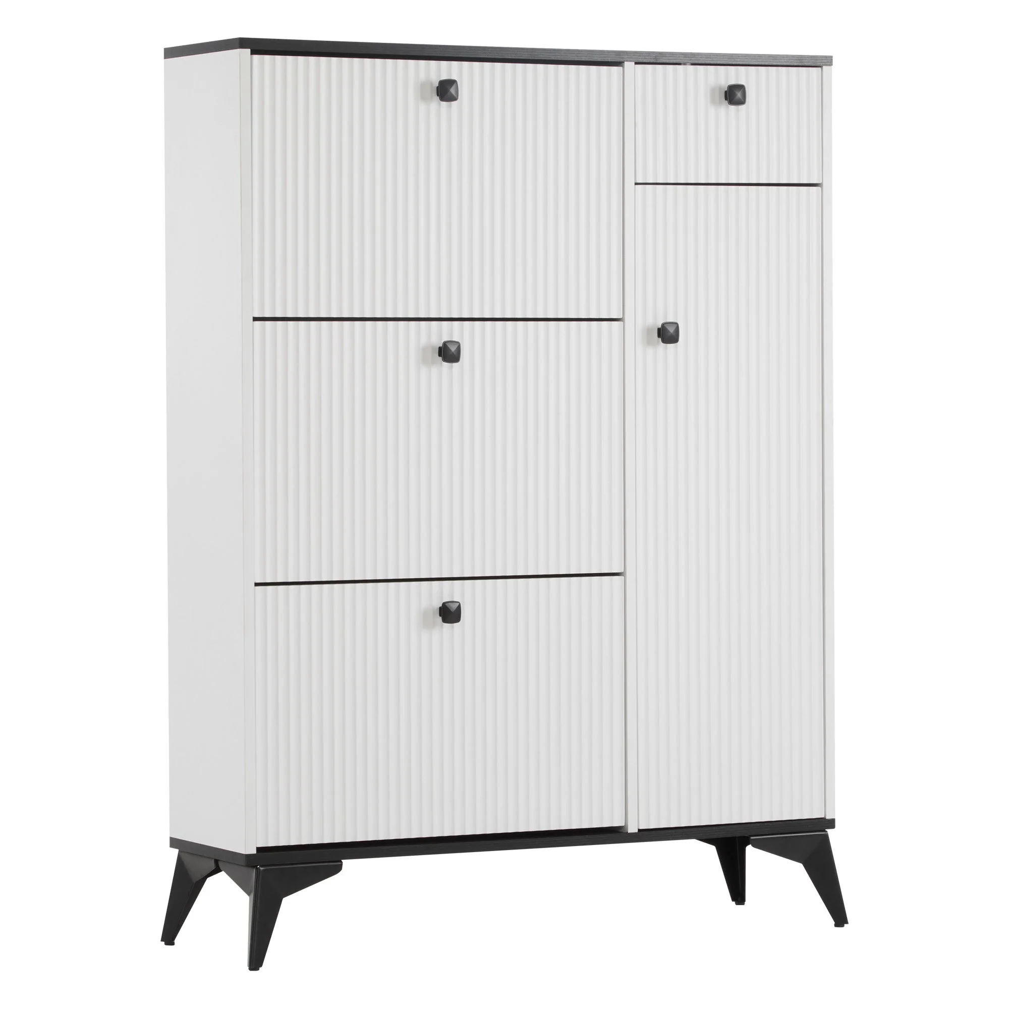 Shoe cabinet with 3 flaps, 1 drawer, 1 door, white - Image 11