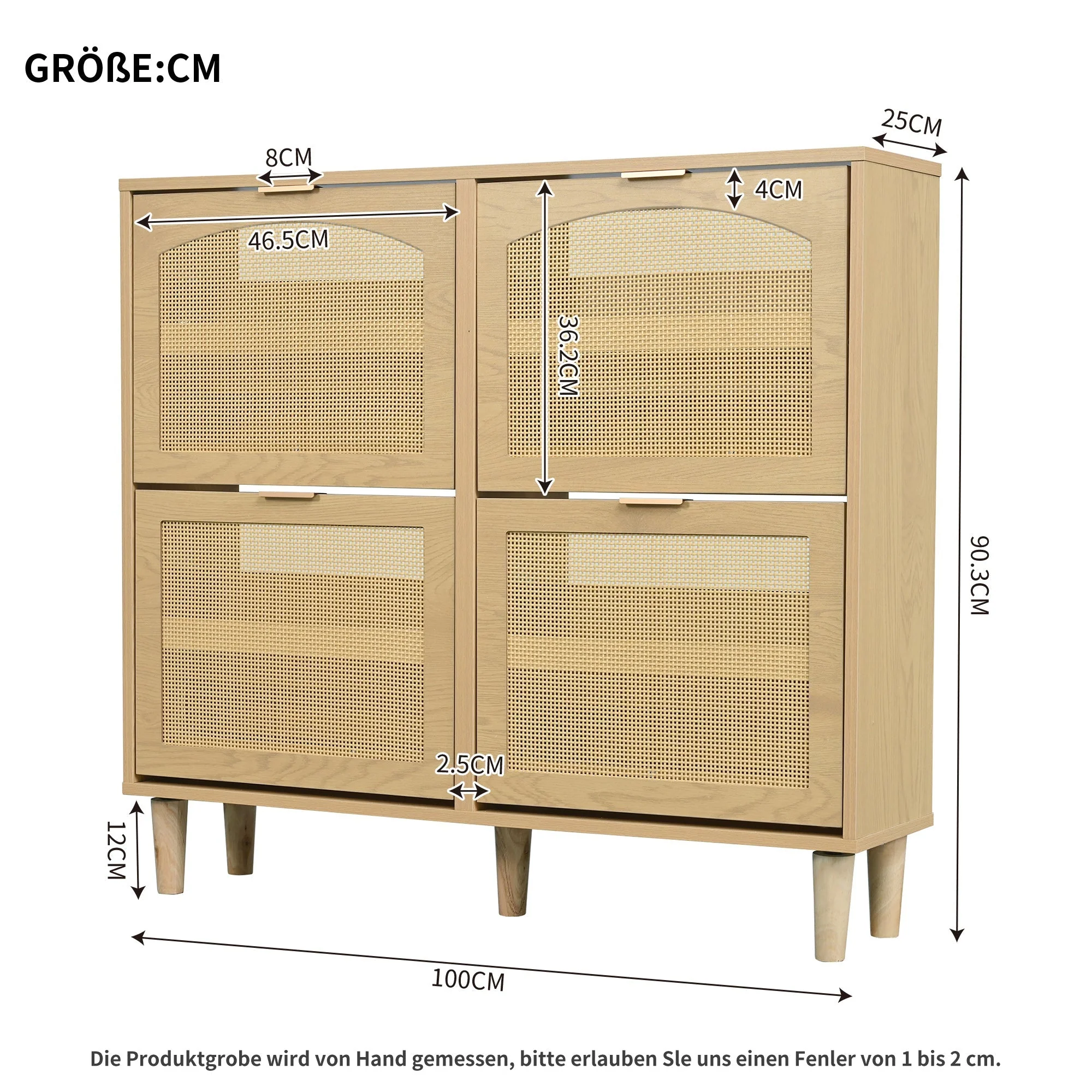 Shoe cabinet with 4 folding drawers, rattan and metal, wooden - Image 10