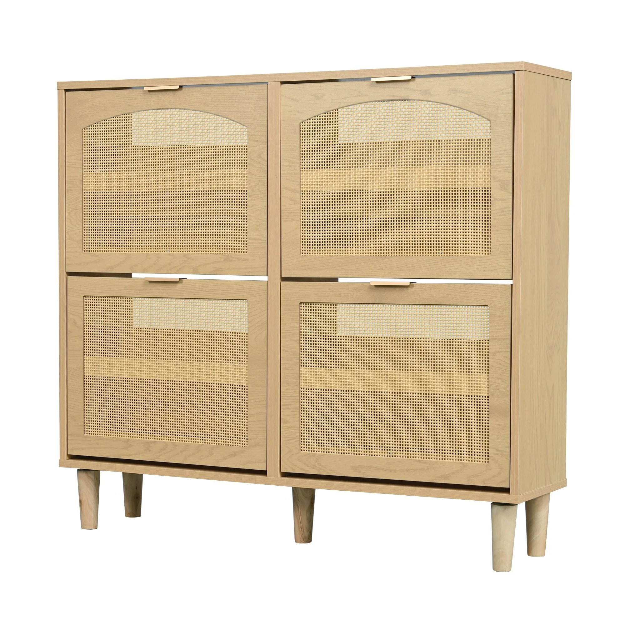 Shoe cabinet with 4 folding drawers, rattan and metal, wooden - Image 11
