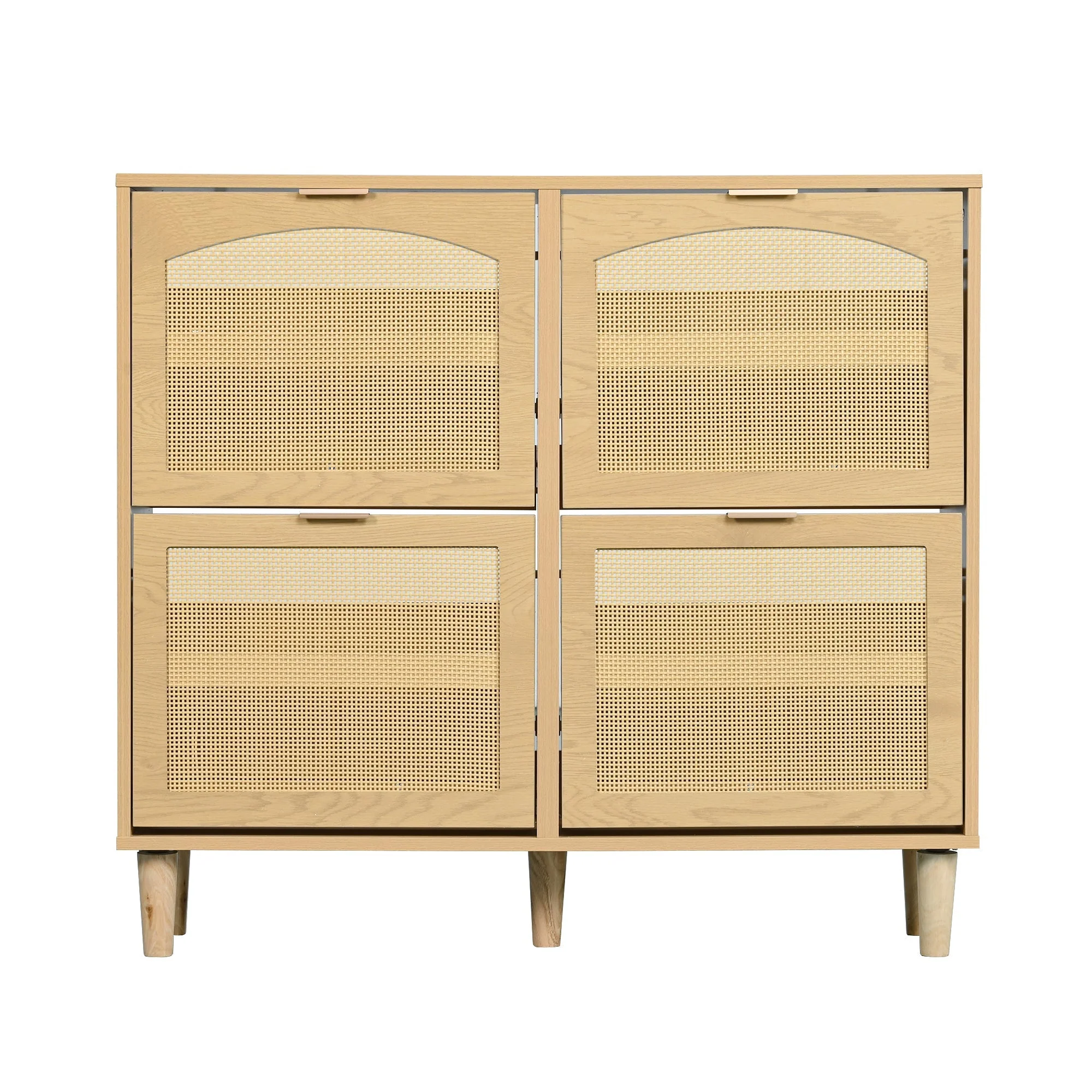 Shoe cabinet with 4 folding drawers, rattan and metal, wooden - Image 12