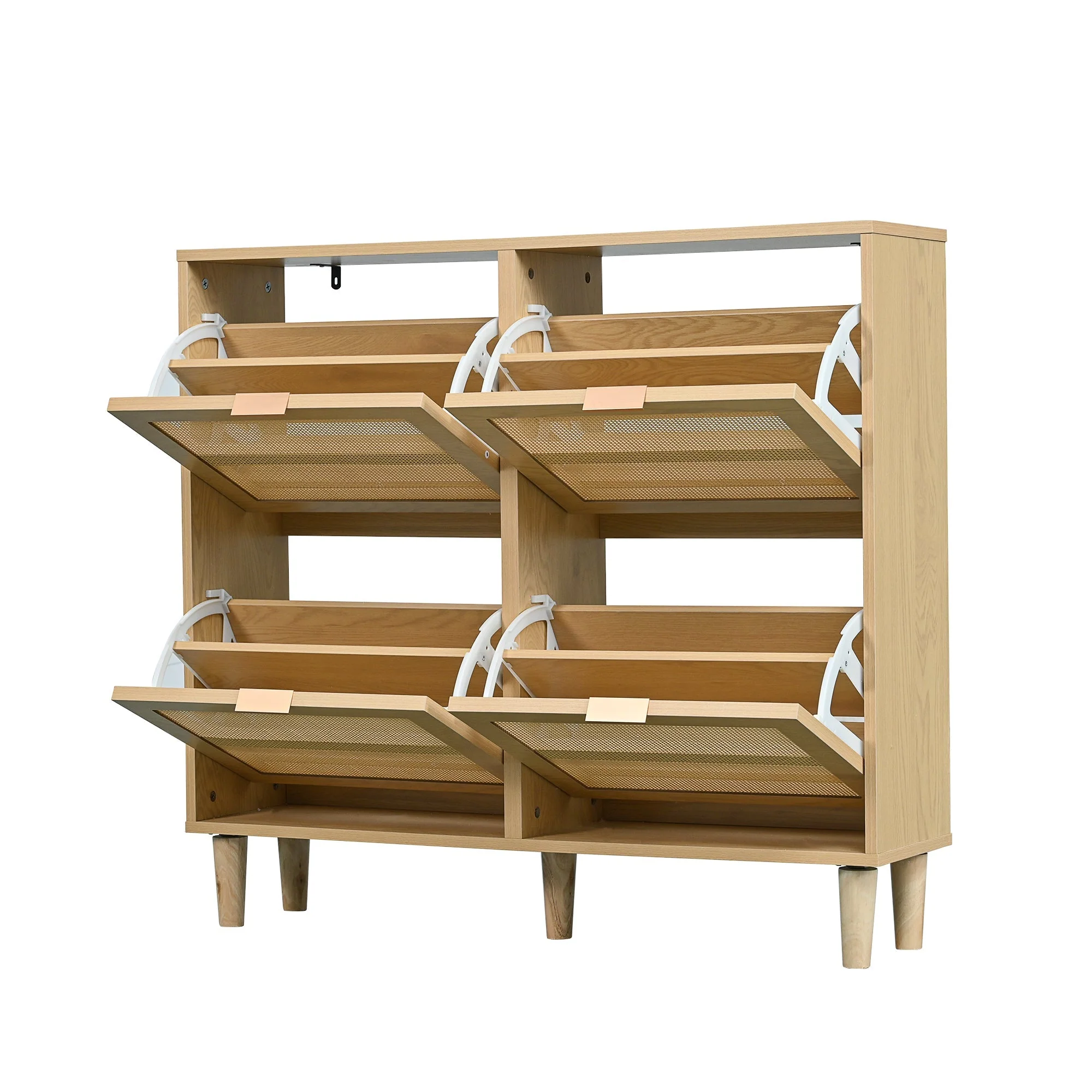 Shoe Cabinet with 4 Folding Drawers, Rattan and Wooden - Image 12