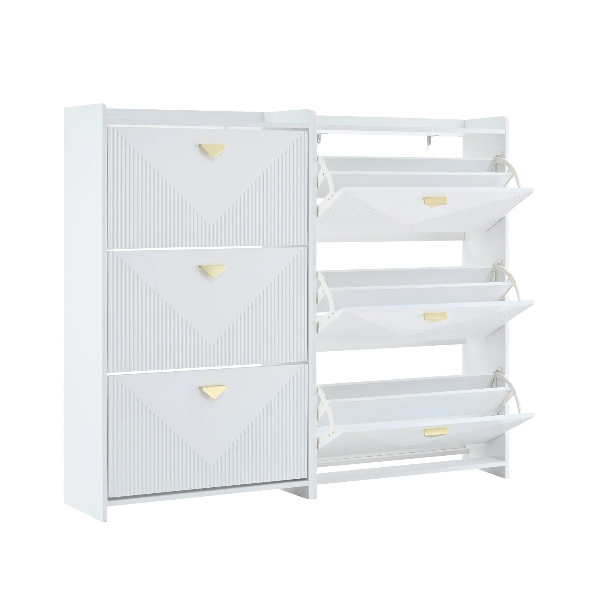 Shoe Cabinet with 6 Drop-Down Doors and Adjustable Width, White MDF - Image 9