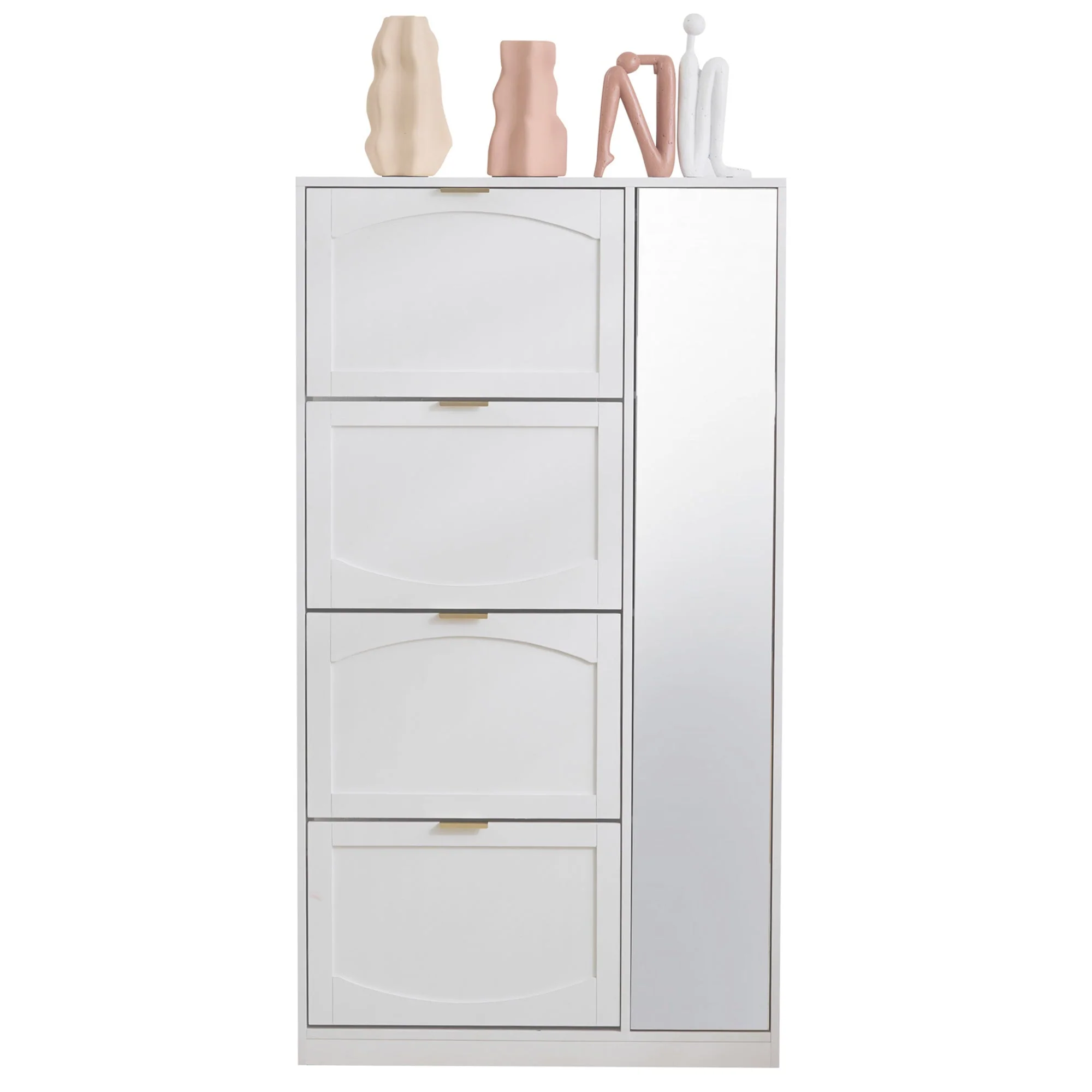 Shoe Cabinet with Mirror 4 Drawers Adjustable Shelf 80x147x24cm - White - Image 9