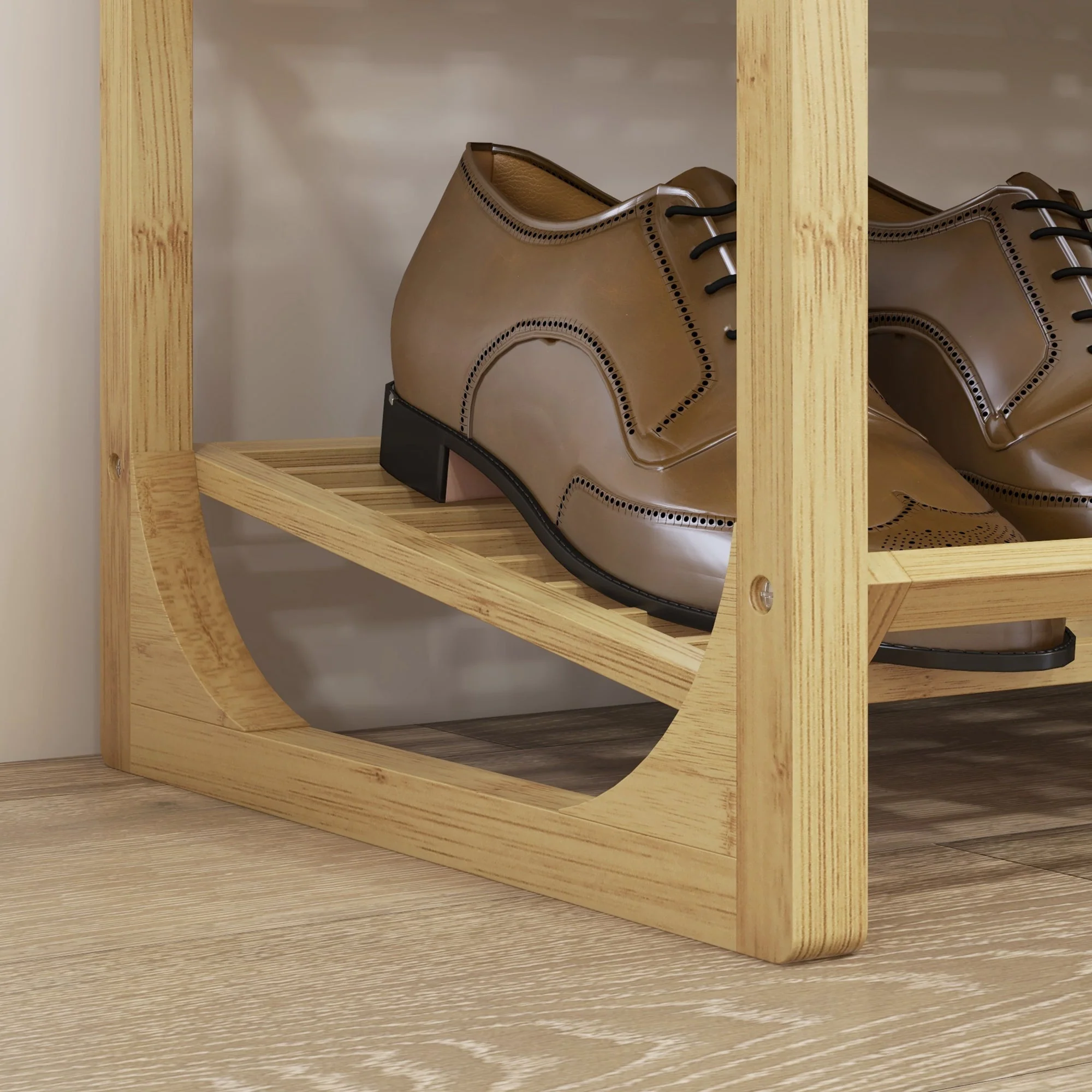 Shoe Rack, 4 Tiers, 12 Pairs, Bamboo Natural - Image 7