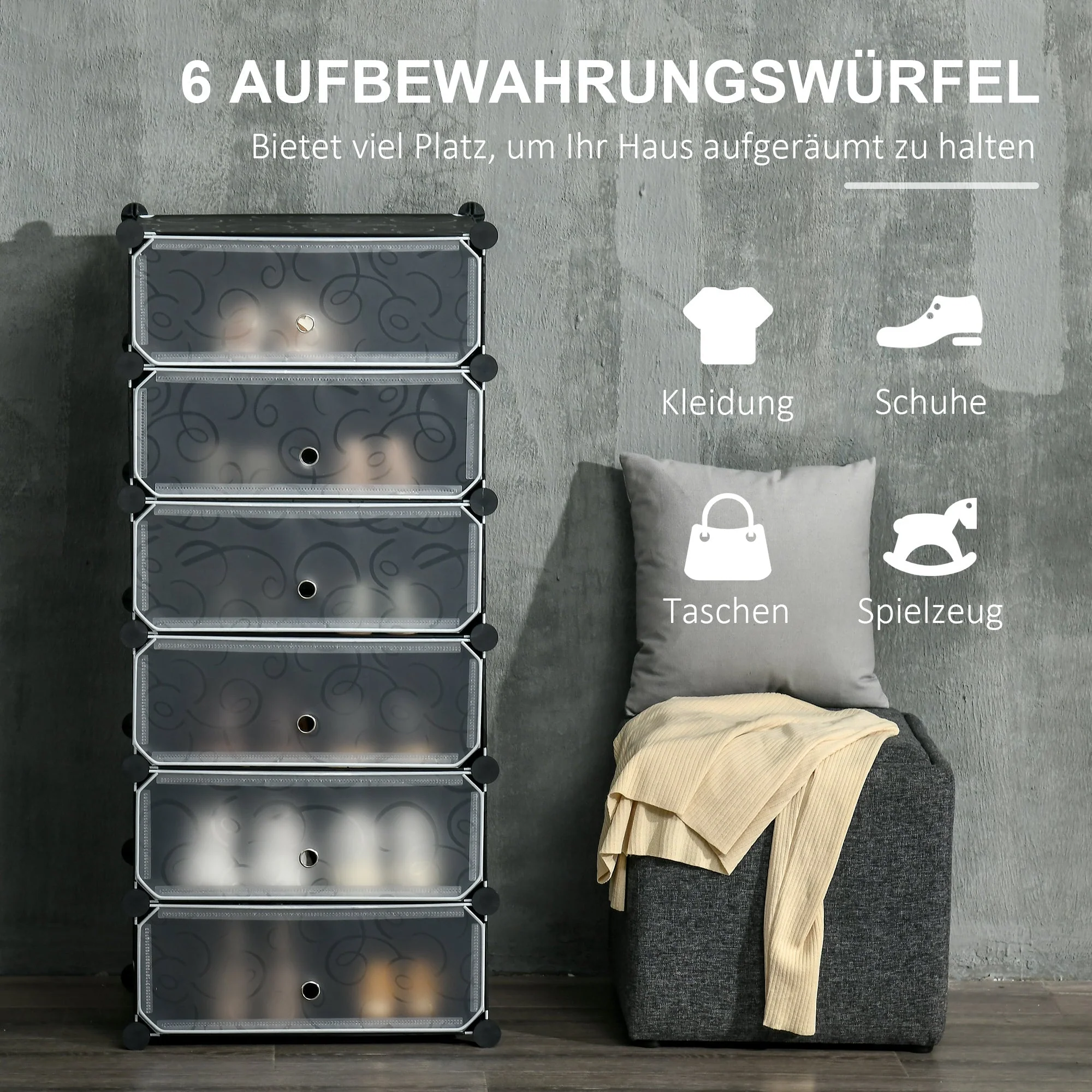 Shoe Rack Storage Box, DIY Shelving Unit for 6 Pairs, Plastic/Steel, Black+White - Image 4