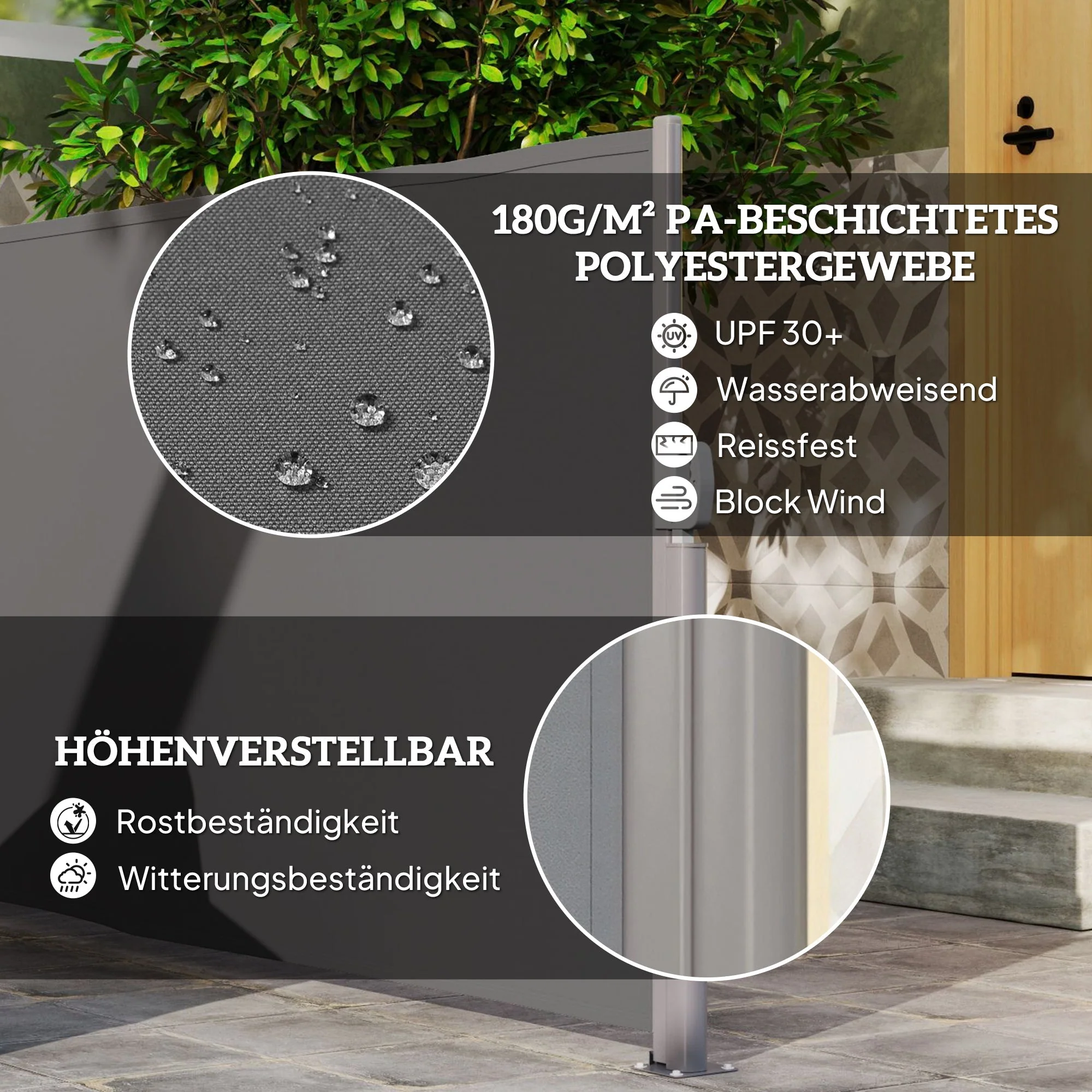Side Awning, Extendable Privacy Screen, Wall Bracket, 300x140cm, Dark Gray - Image 4