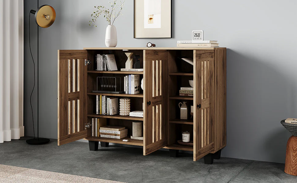 Side Cabinet, 120x32x92cm 3-Door with 8 Storage Compartments for Living Room, Bedroom, Office, Entryway - Image 10