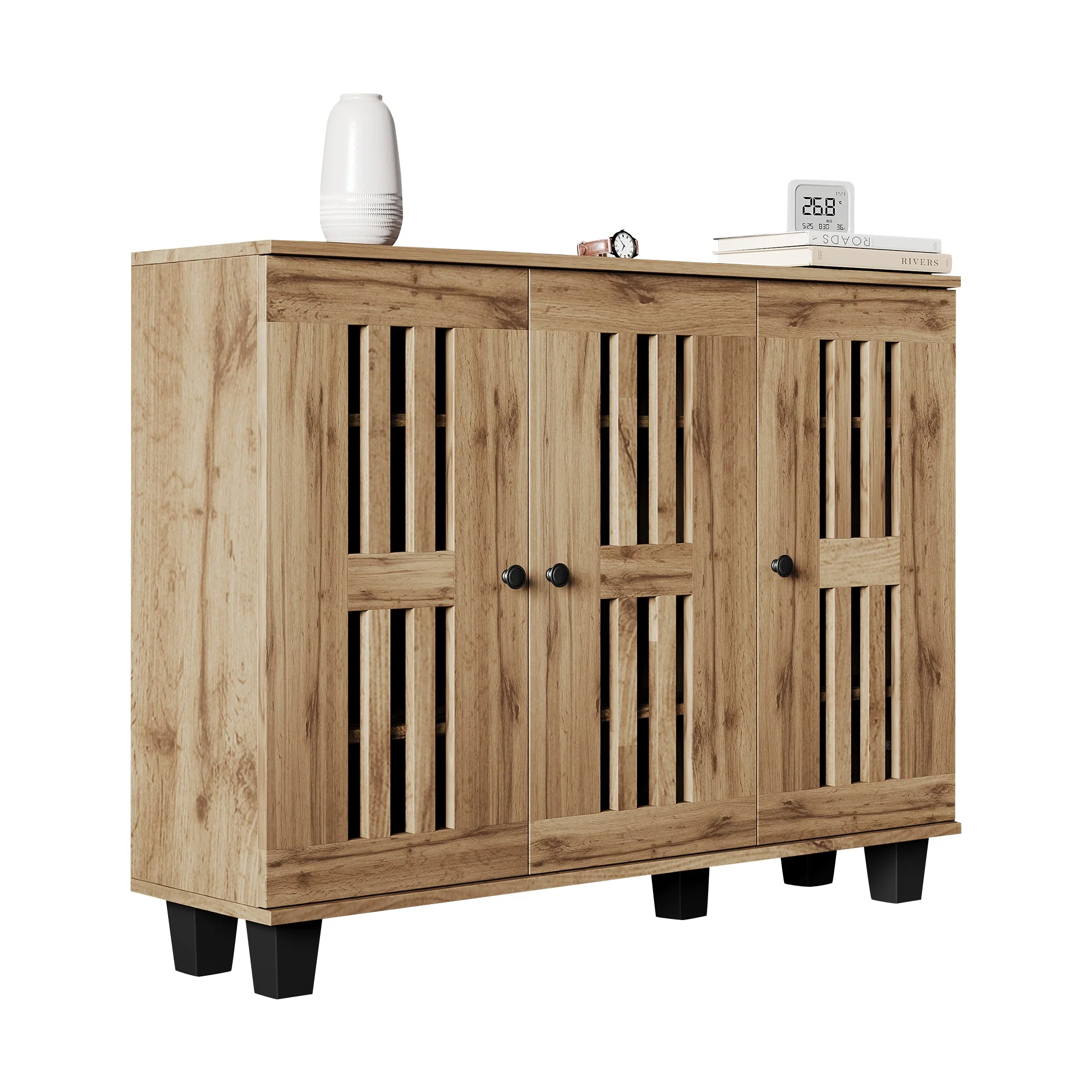 Side Cabinet, 120x32x92cm 3-Door with 8 Storage Compartments for Living Room, Bedroom, Office, Entryway - Image 7