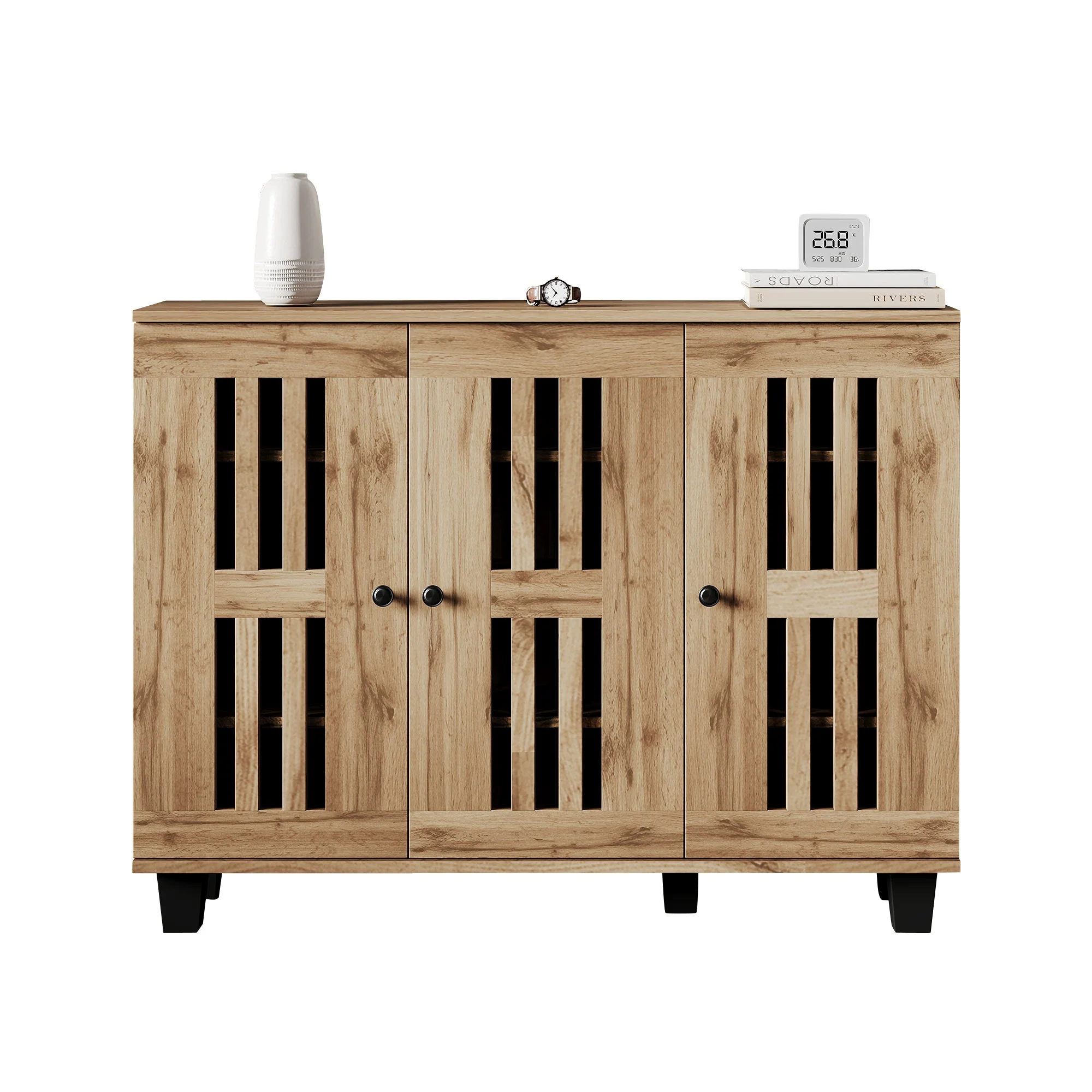 Side Cabinet, 120x32x92cm 3-Door with 8 Storage Compartments for Living Room, Bedroom, Office, Entryway - Image 8