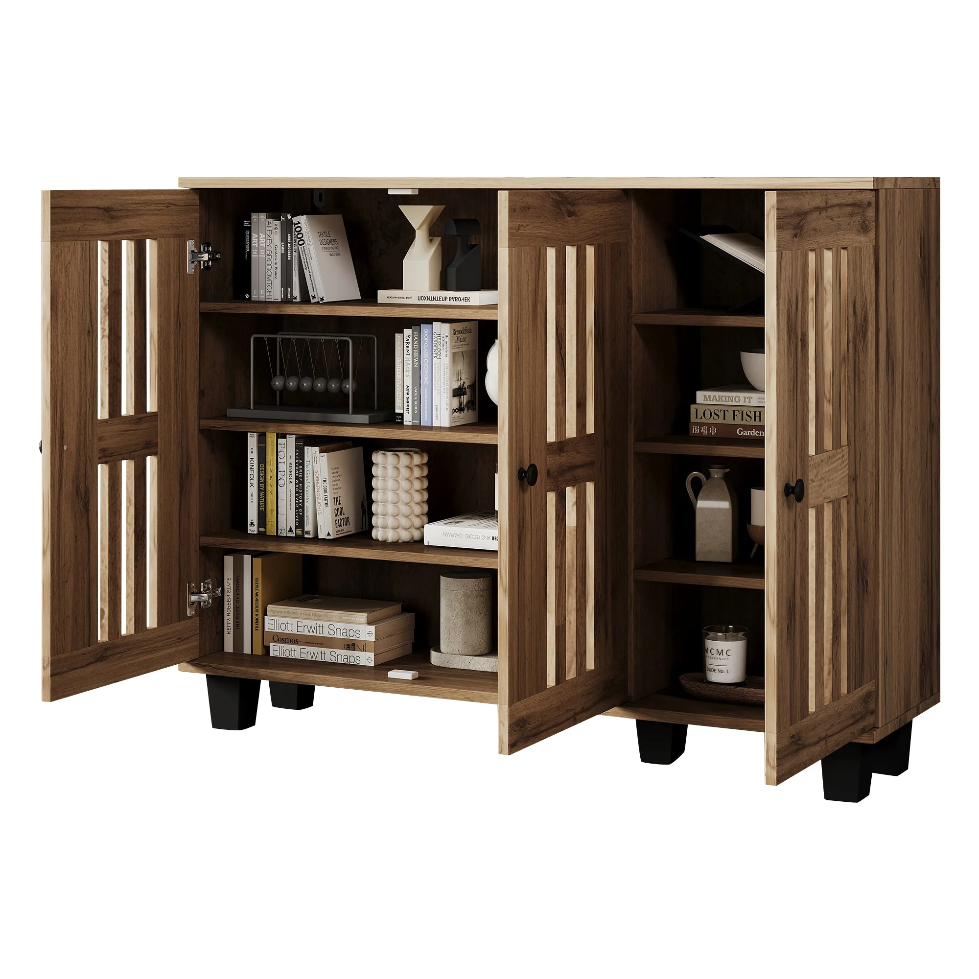 Side Cabinet, 120x32x92cm 3-Door with 8 Storage Compartments for Living Room, Bedroom, Office, Entryway - Image 9