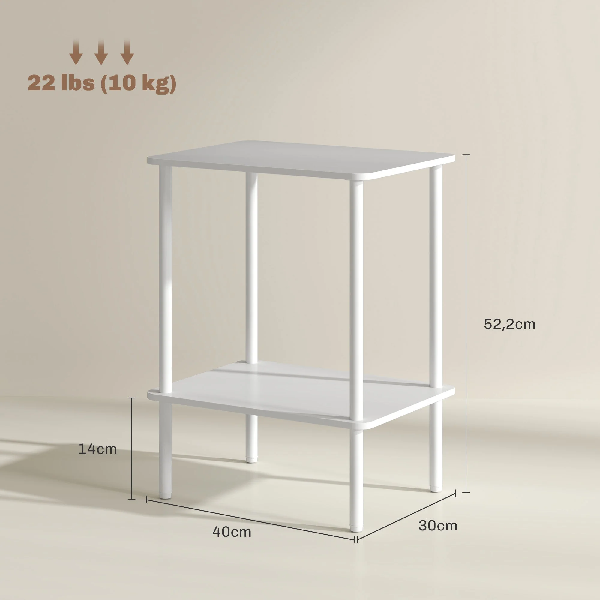 Side Table, 2-Tier Coffee Table with Storage, Metal Frame, White - Image 3
