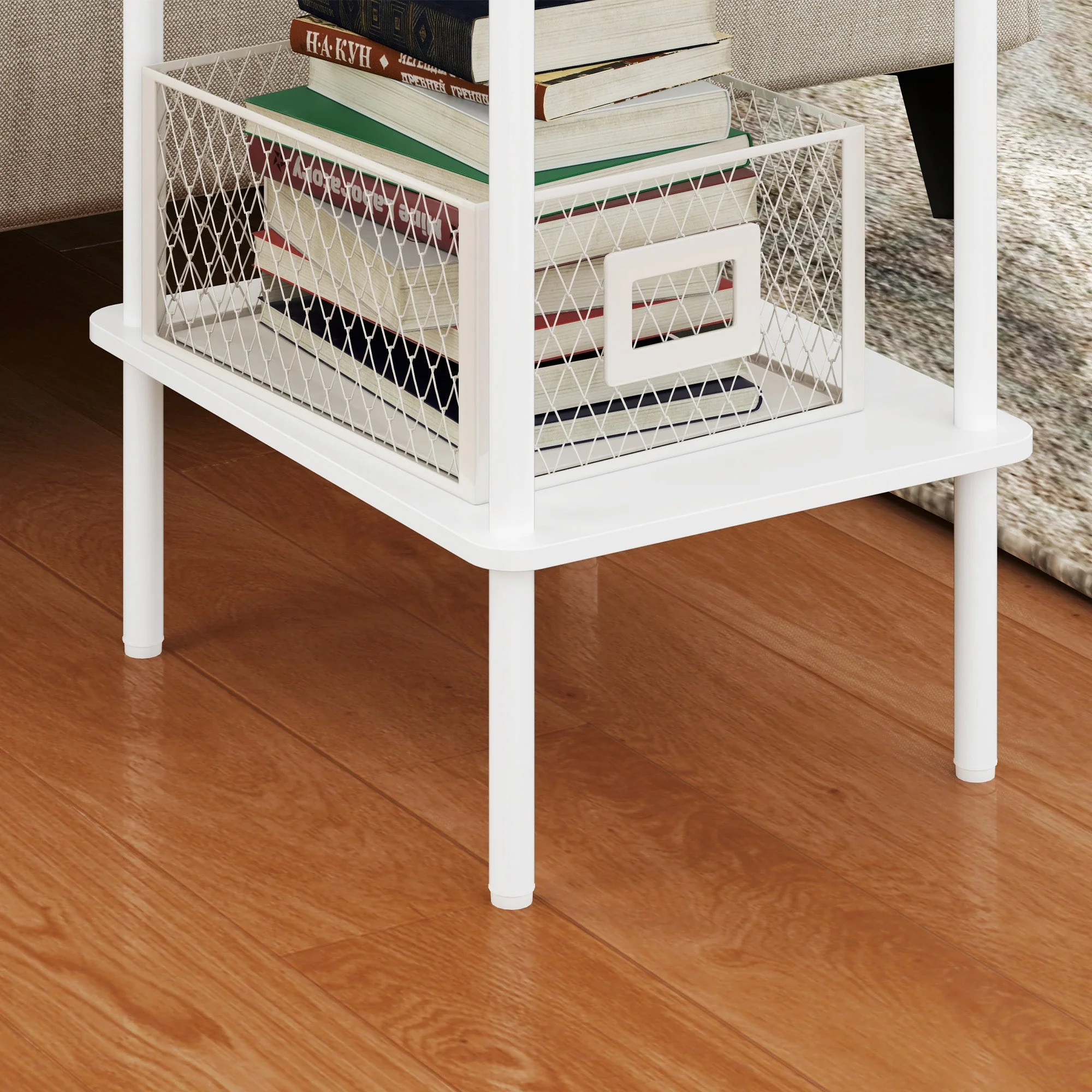Side Table, 2-Tier Coffee Table with Storage, Metal Frame, White - Image 8