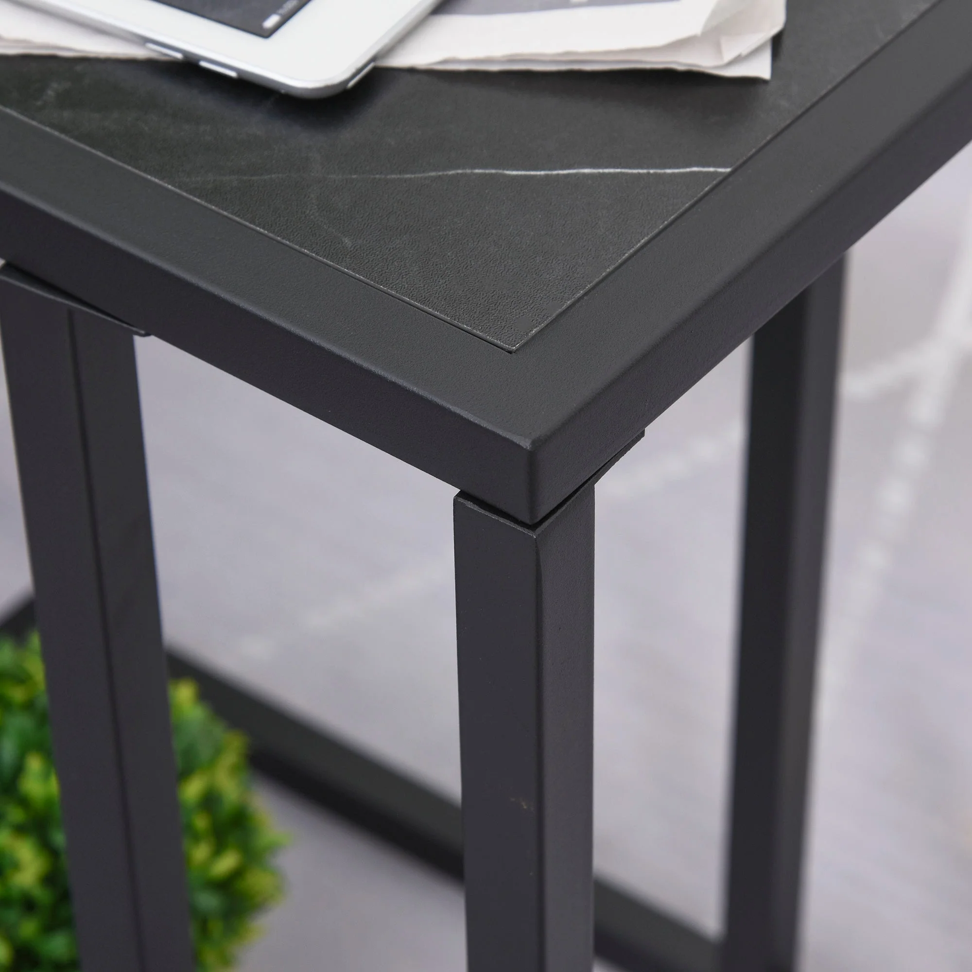 Side Table Coffee Table Marble Look Metal Frame, Black - Image 8