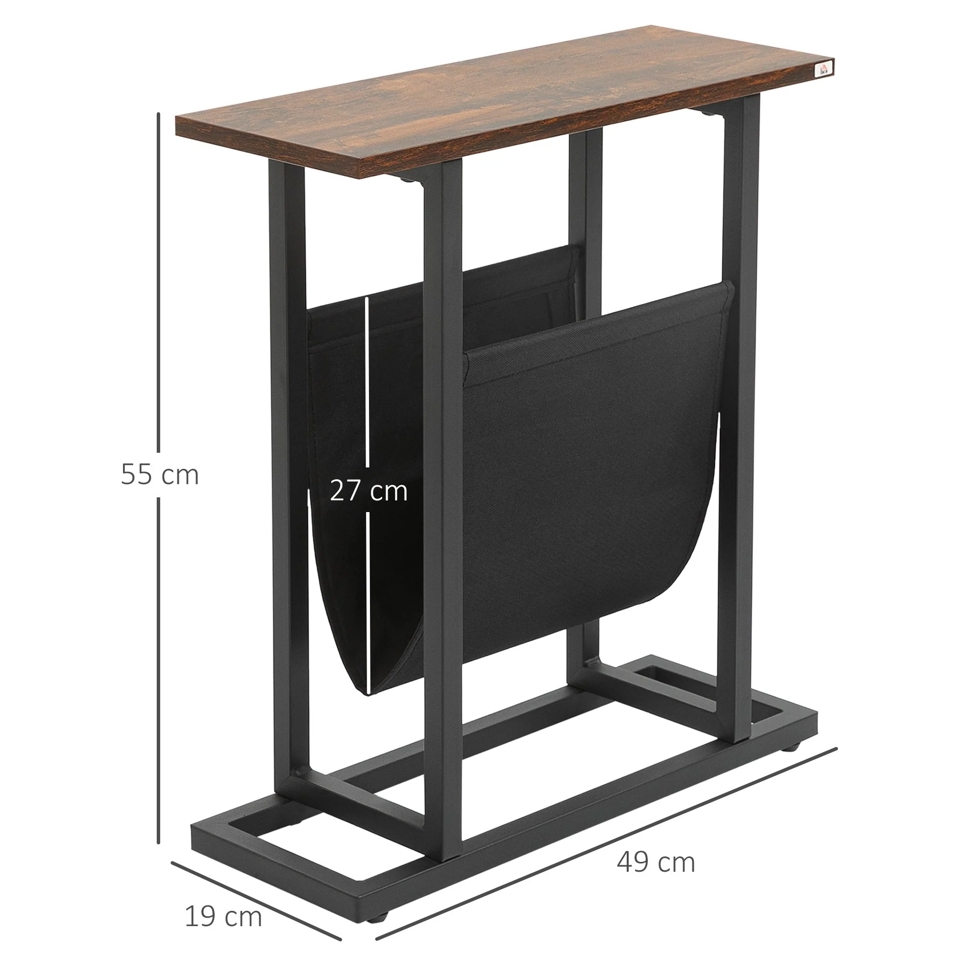 Side Table Coffee Table Nightstand, Fabric Bag Steel Frame, Dark Brown and Black - Image 3