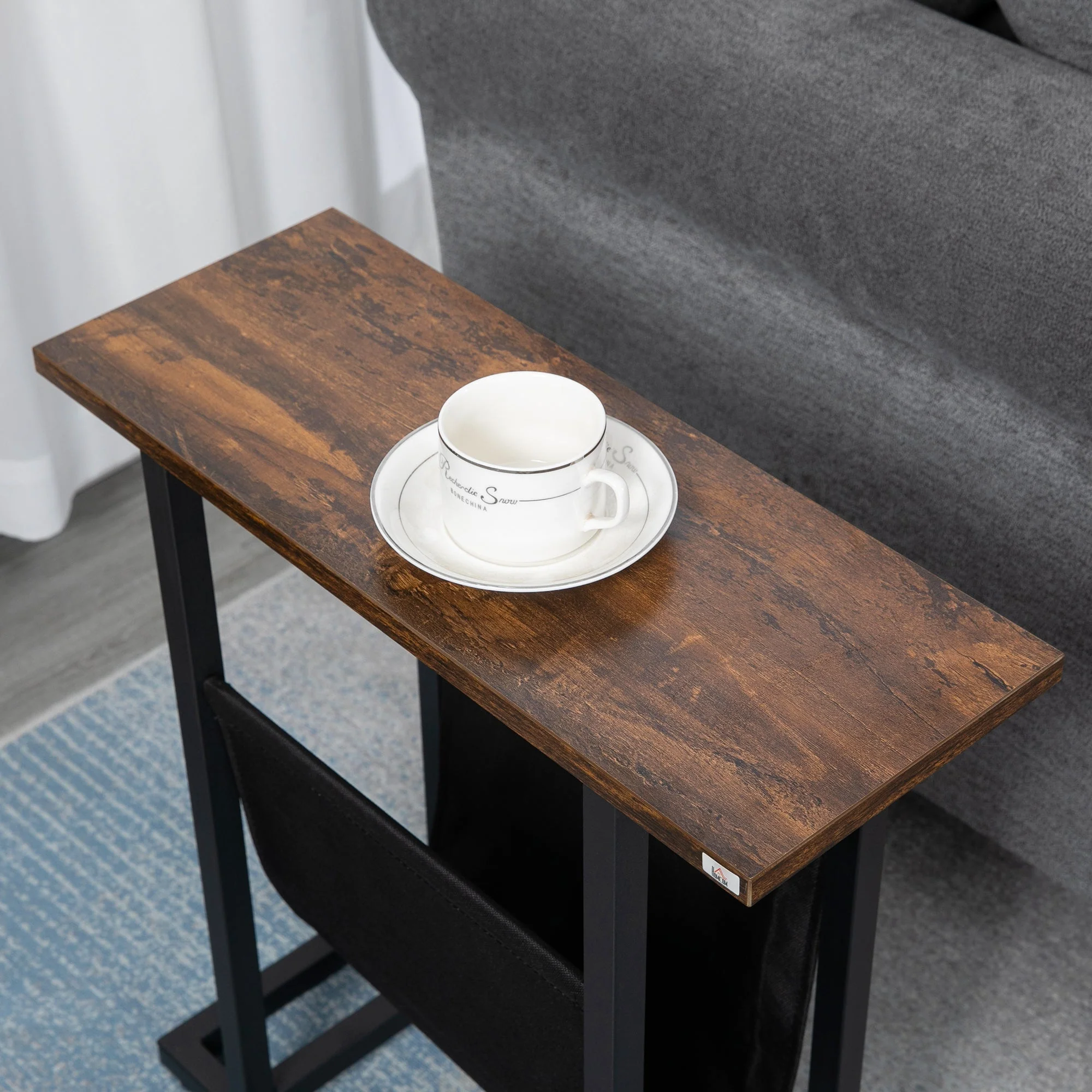 Side Table Coffee Table Nightstand, Fabric Bag Steel Frame, Dark Brown and Black - Image 7