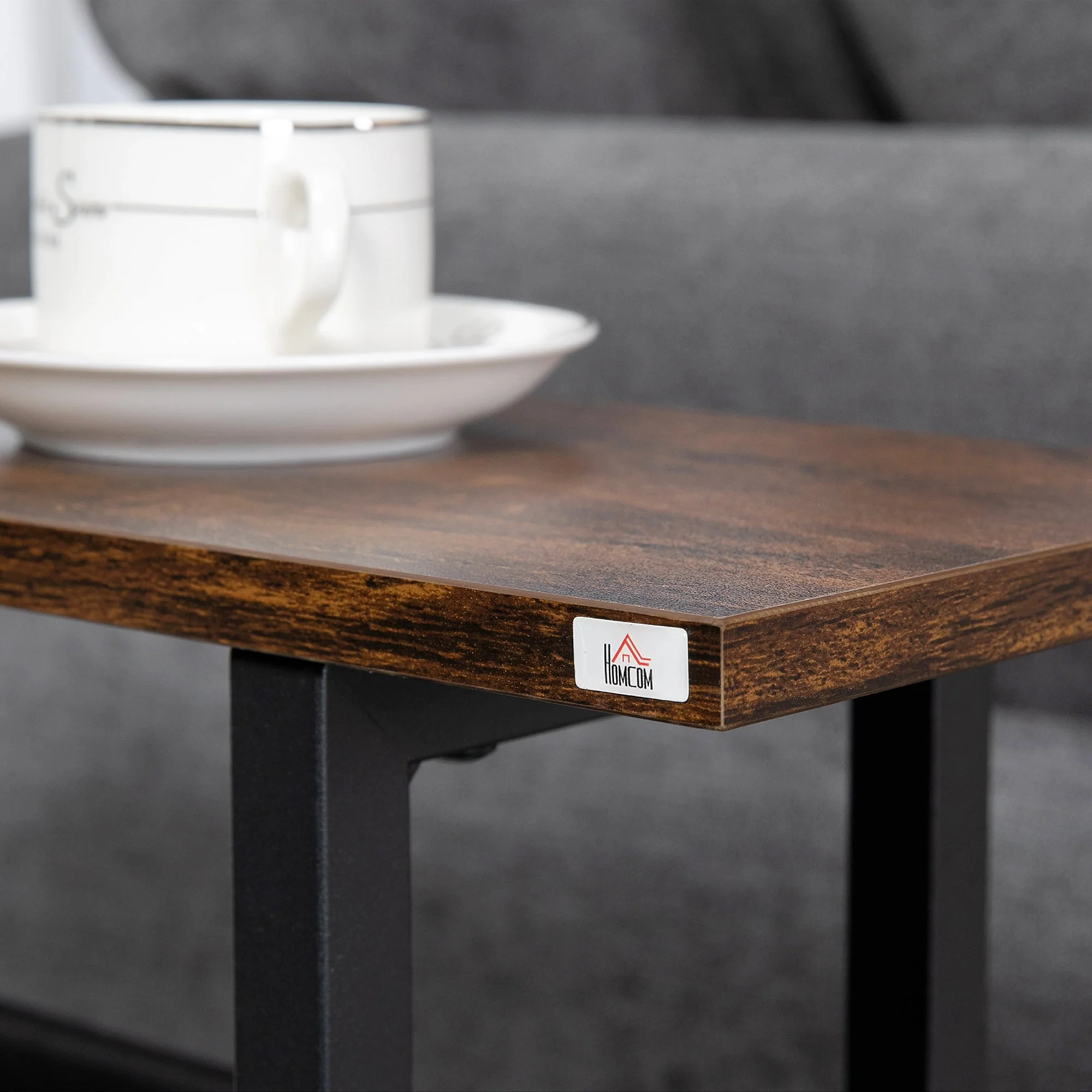 Side Table Coffee Table Nightstand, Fabric Bag Steel Frame, Dark Brown and Black - Image 8