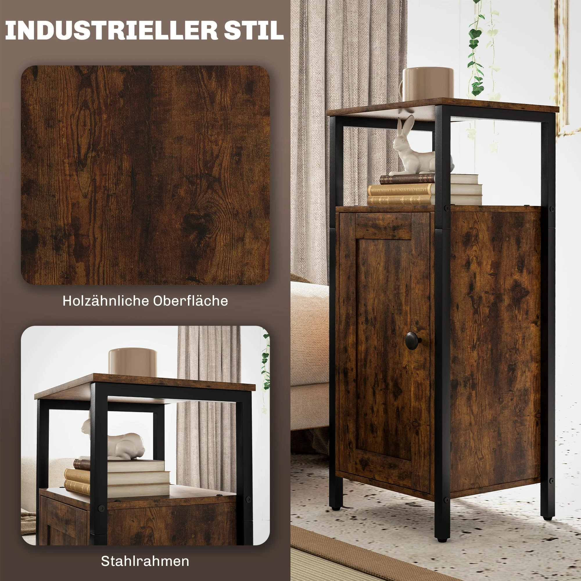 Side table, coffee table with adjustable shelf, industrial design, rustic brown - Image 6