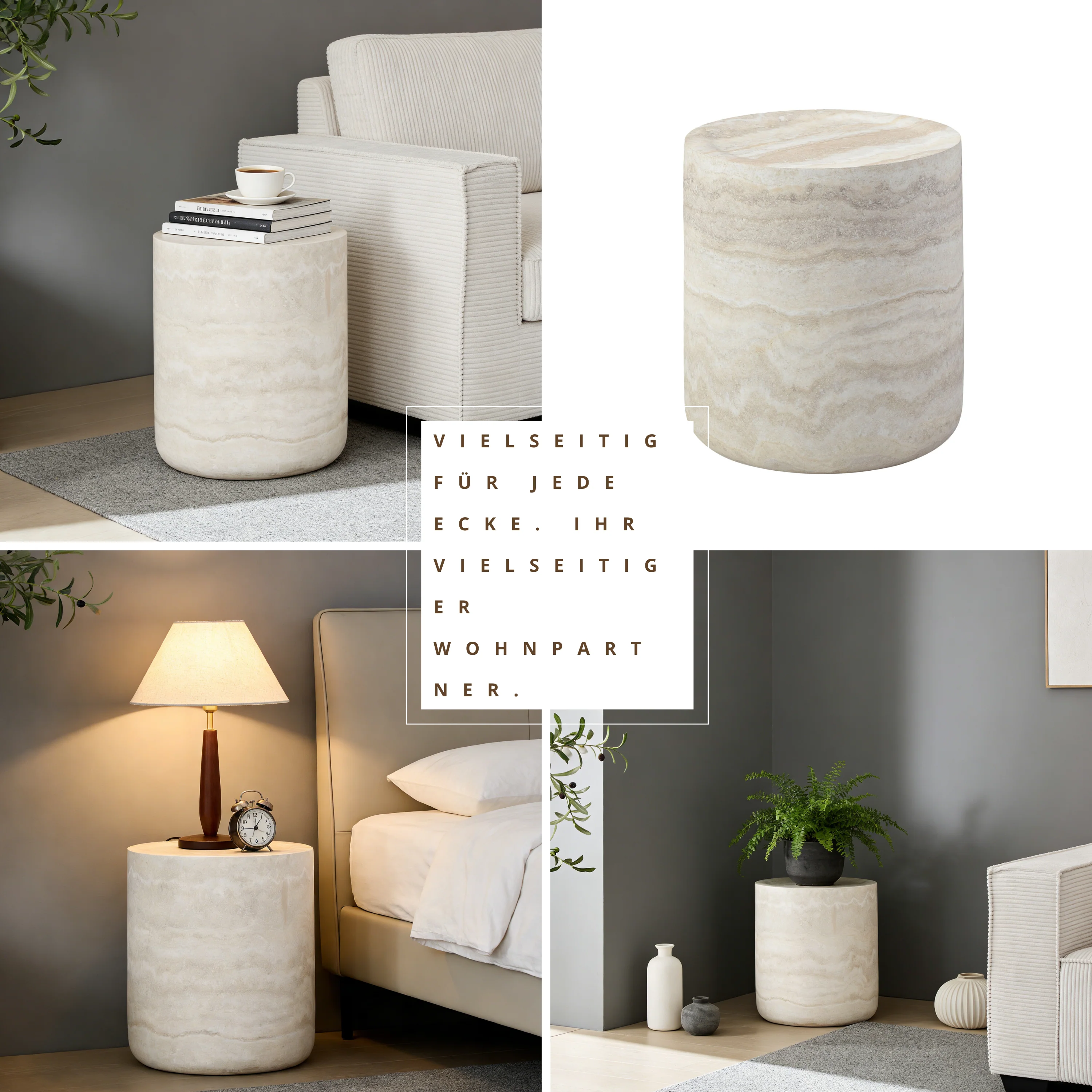 Side Table - Compact Textured Cylinder 40x40x45cm - Off-White Fiberglass - Image 6