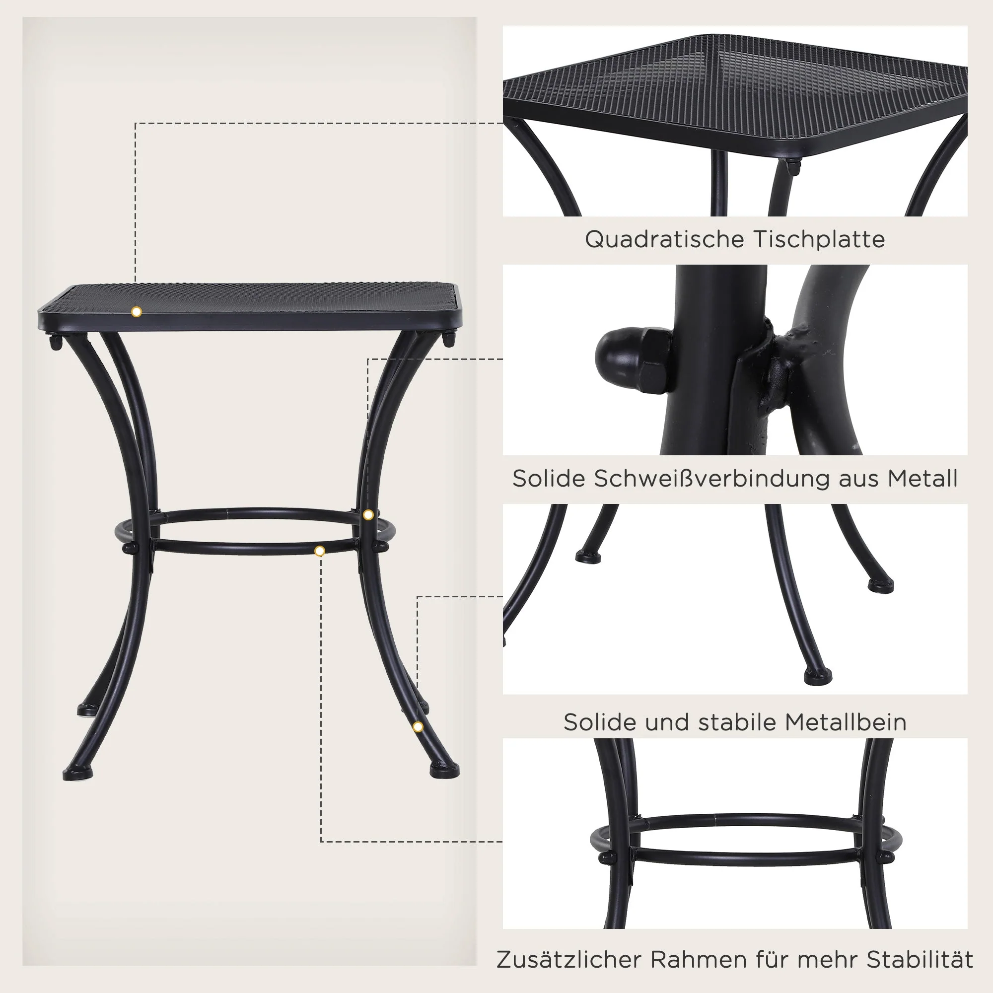 Side Table, Garden/Balcony Coffee Table 45x45x50cm, Metal Black - Image 6