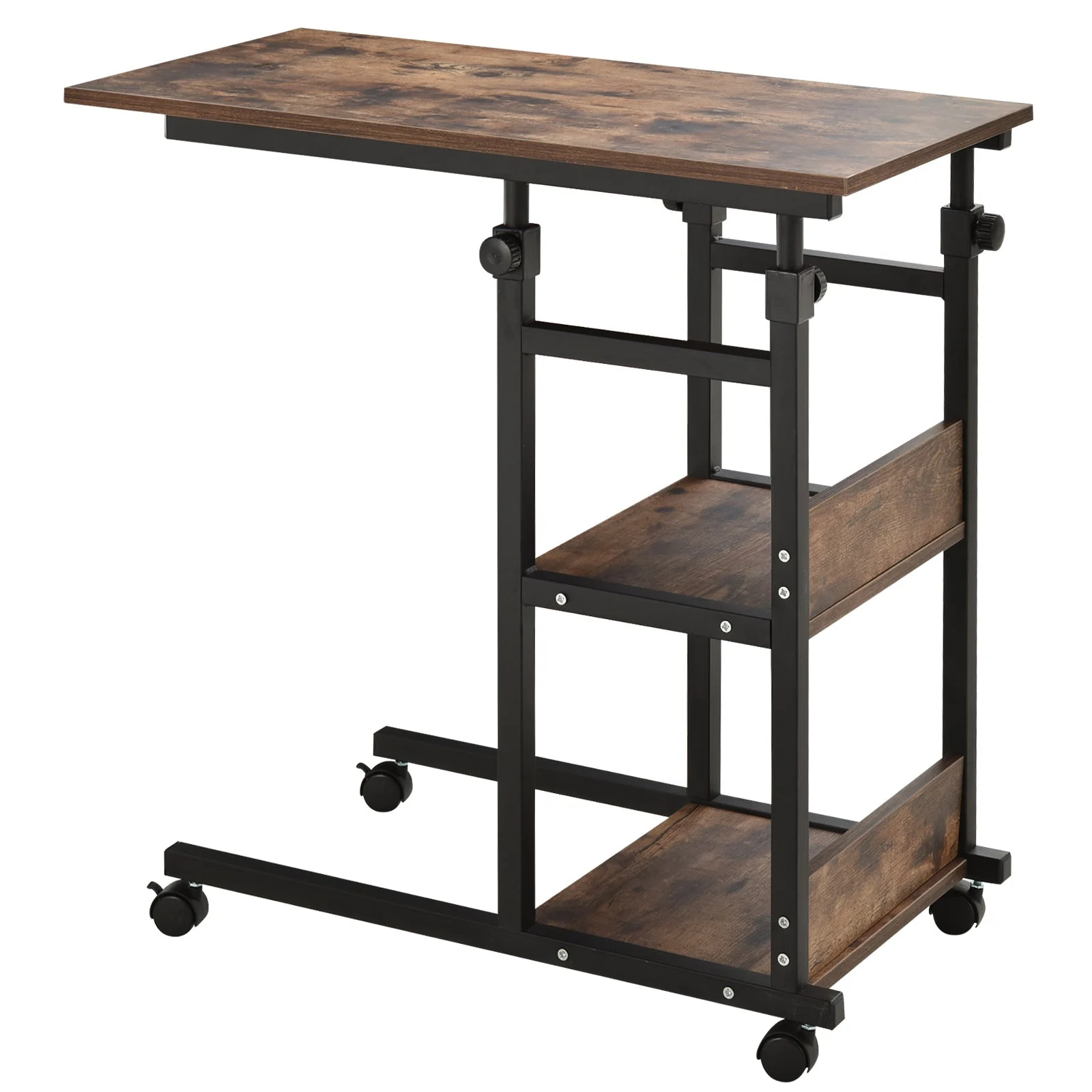 Side Table, Height-Adjustable Coffee Table 80x40x72-82 cm 2 Shelves Black Metal - Image 2