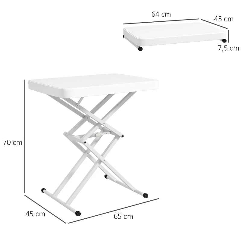 Side Table, Height Adjustable, Foldable, Outdoor Indoor, White Plastic - Image 3
