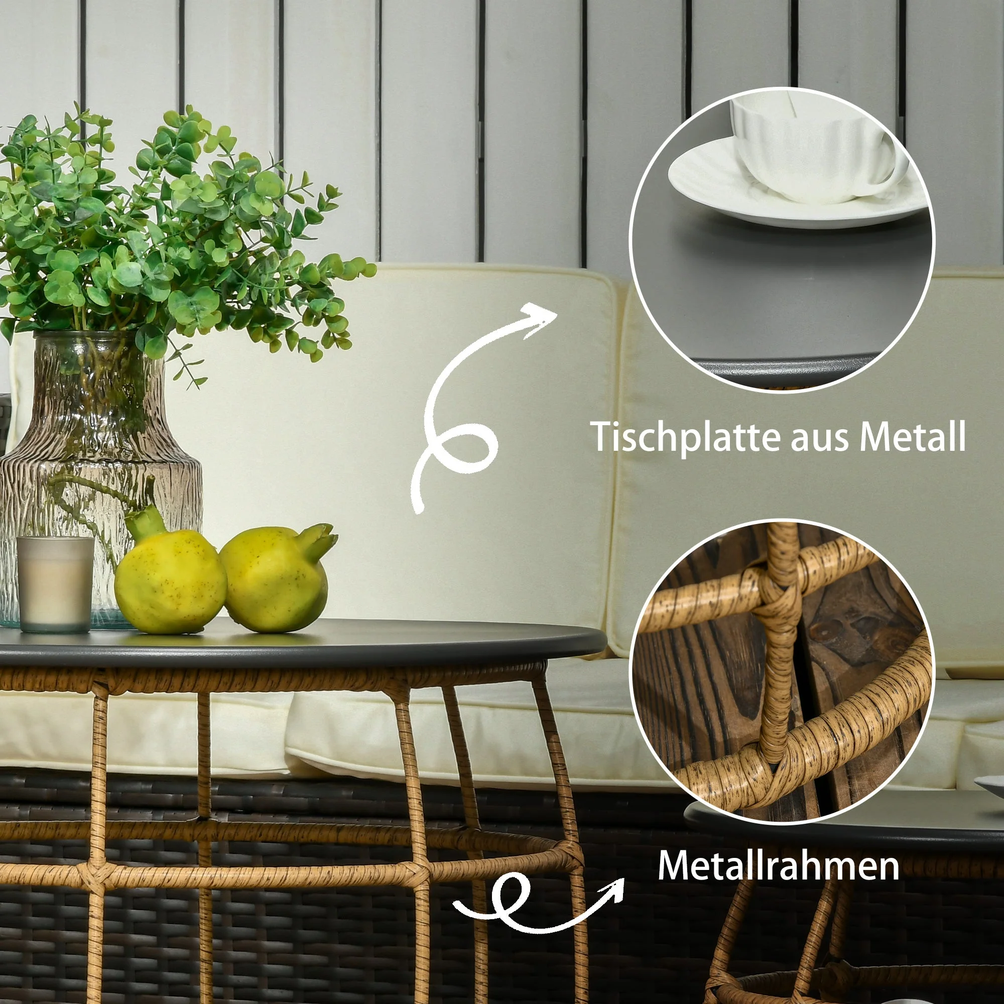 Side Table Set, 2 Coffee Tables with Hand-Woven Table Top, Sand - Image 6