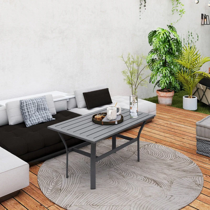 Side Table, Slat Design Weatherproof Outdoor, Metal Dark Gray - Image 8