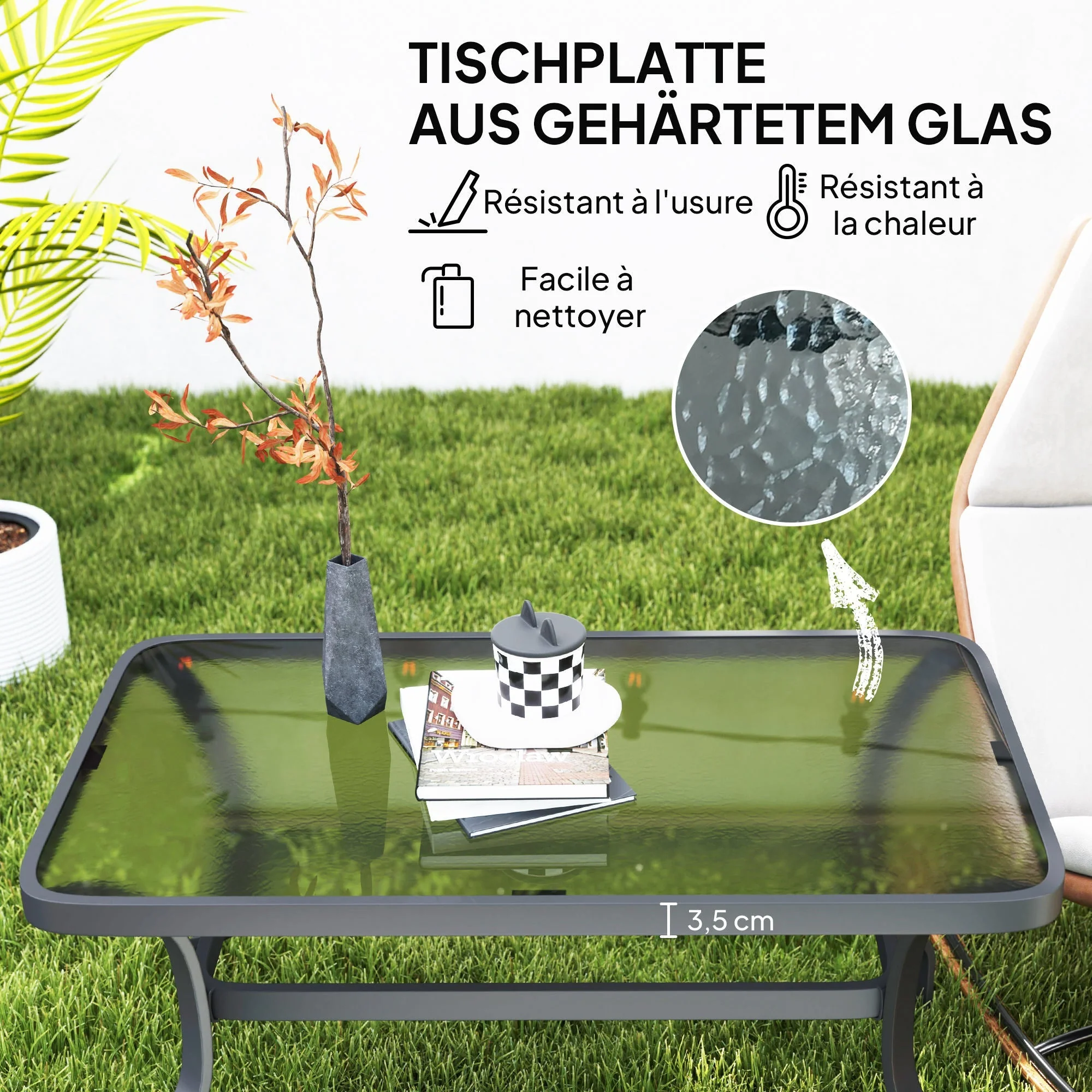 Side Table, Tempered Glass Coffee Table 95x55 cm, Black - Image 4
