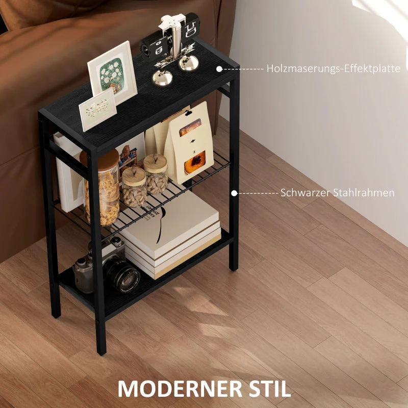 Side table with 2 shelves, coffee and bedside table, steel frame, black - Image 5