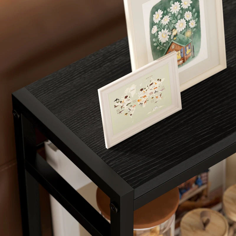 Side table with 2 shelves, coffee and bedside table, steel frame, black - Image 8