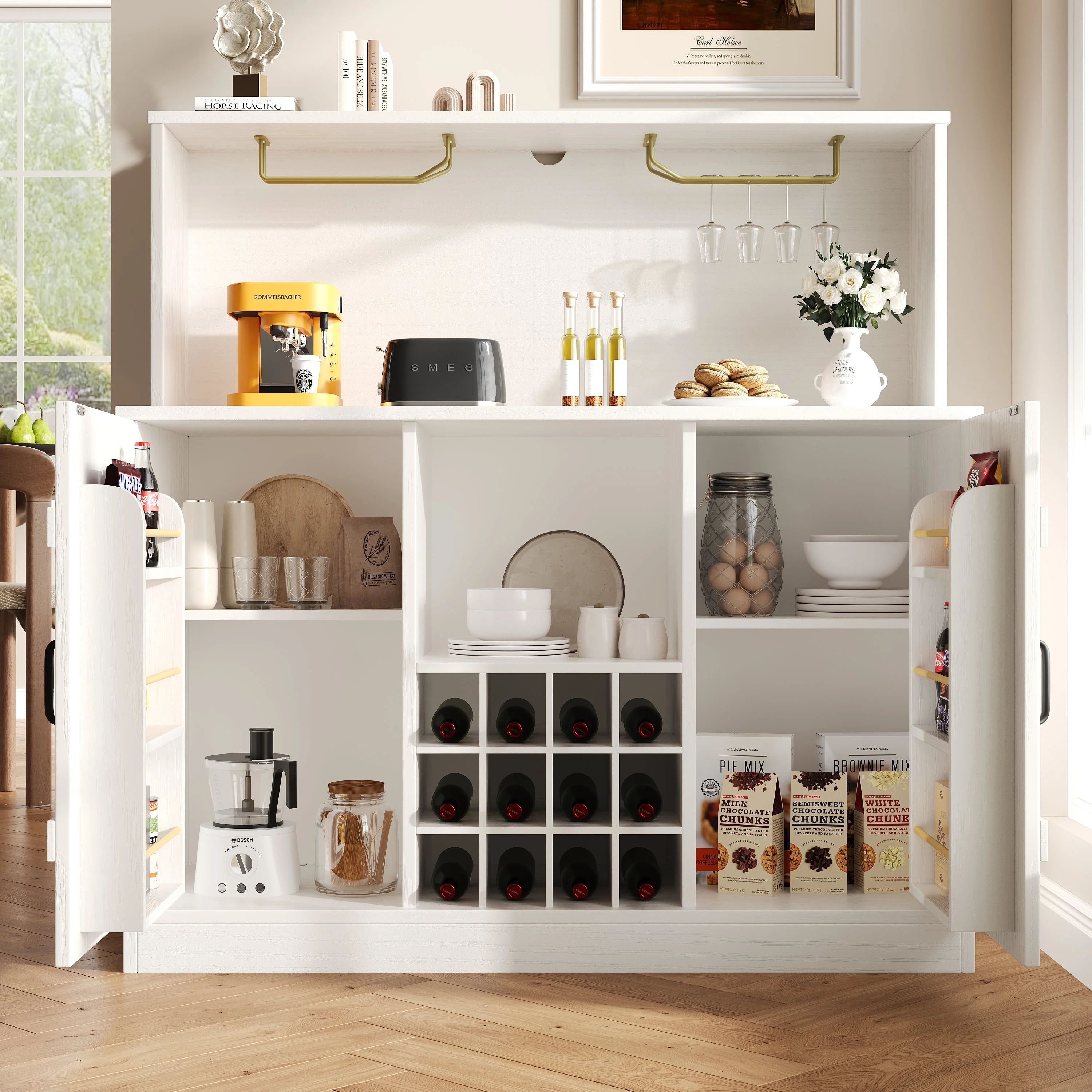 Sideboard 120x40x120cm Wine Glass Rack Storage Minimalist - White/Black - Image 2