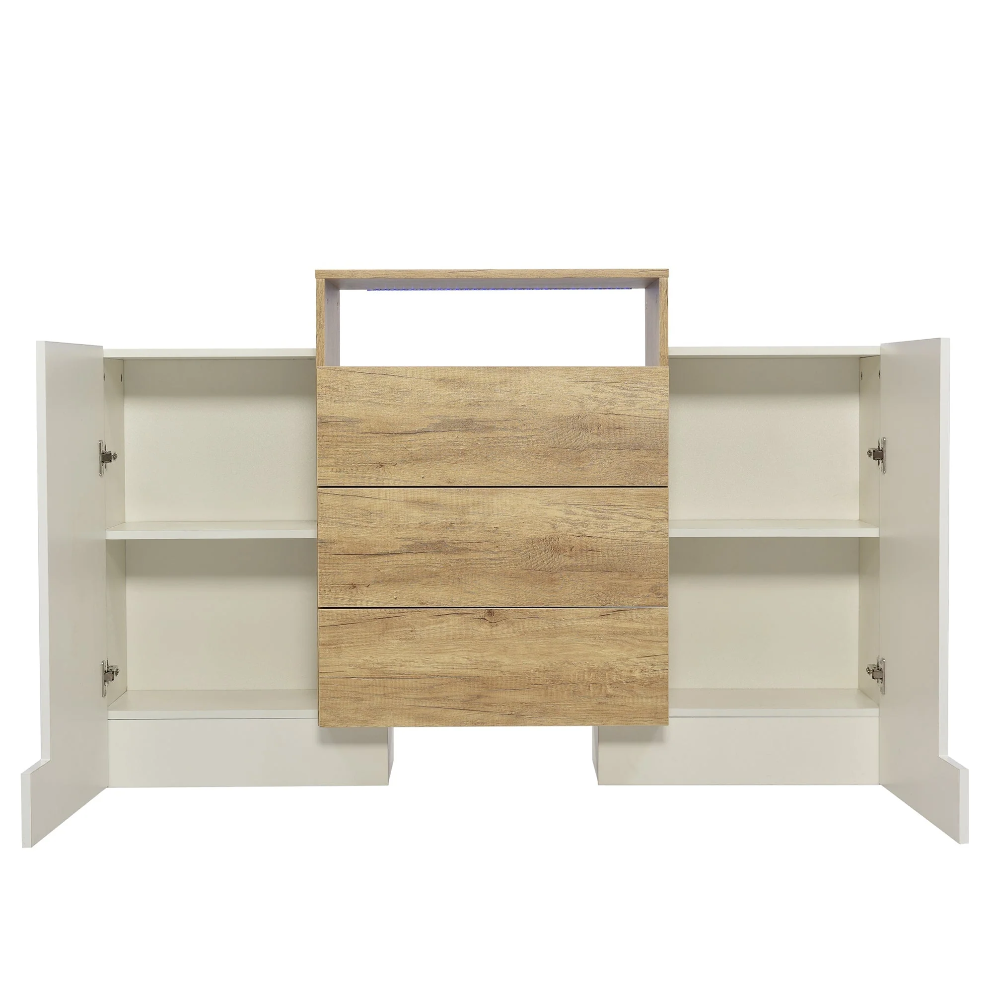 Sideboard, 140cm Modern Chest of Drawers with LED, High-Gloss White & Wood - Image 10
