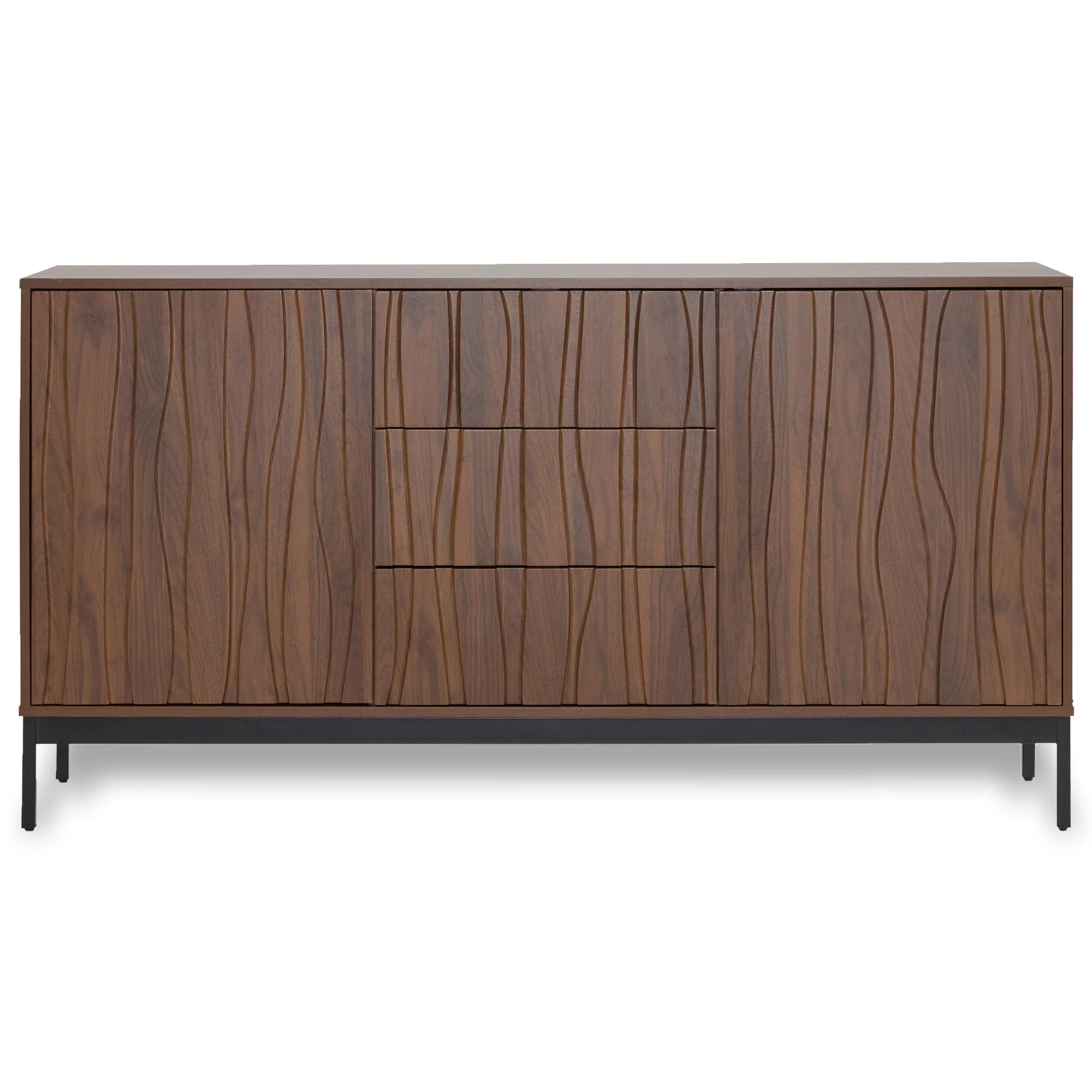 Sideboard 150cm with 3 Drawers and One-Piece Cutout, Dark Grained Oak - Image 9