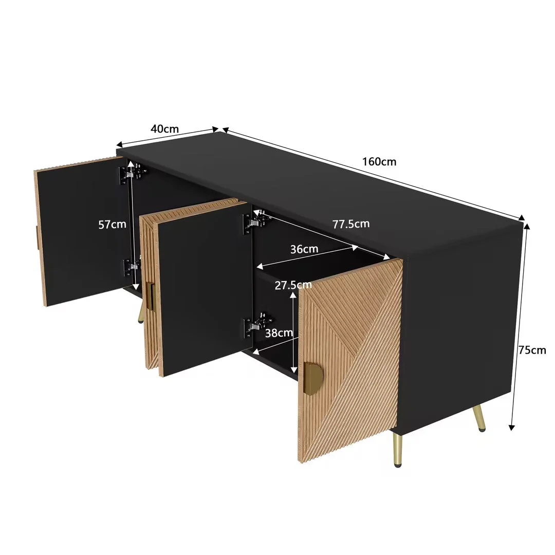 Sideboard, 160 cm, Four Doors, Golden Brushed Handles, High-Gloss Table Legs - Image 9