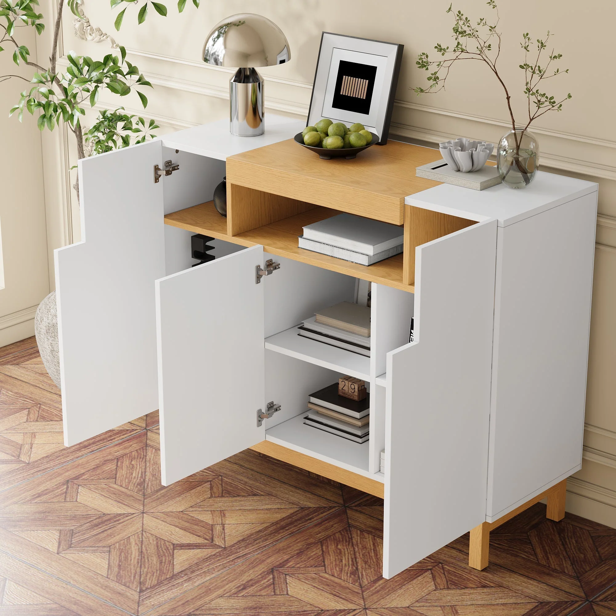 Sideboard, 3-Door Multifunctional Storage Cabinet for Living & Dining, White - Image 5