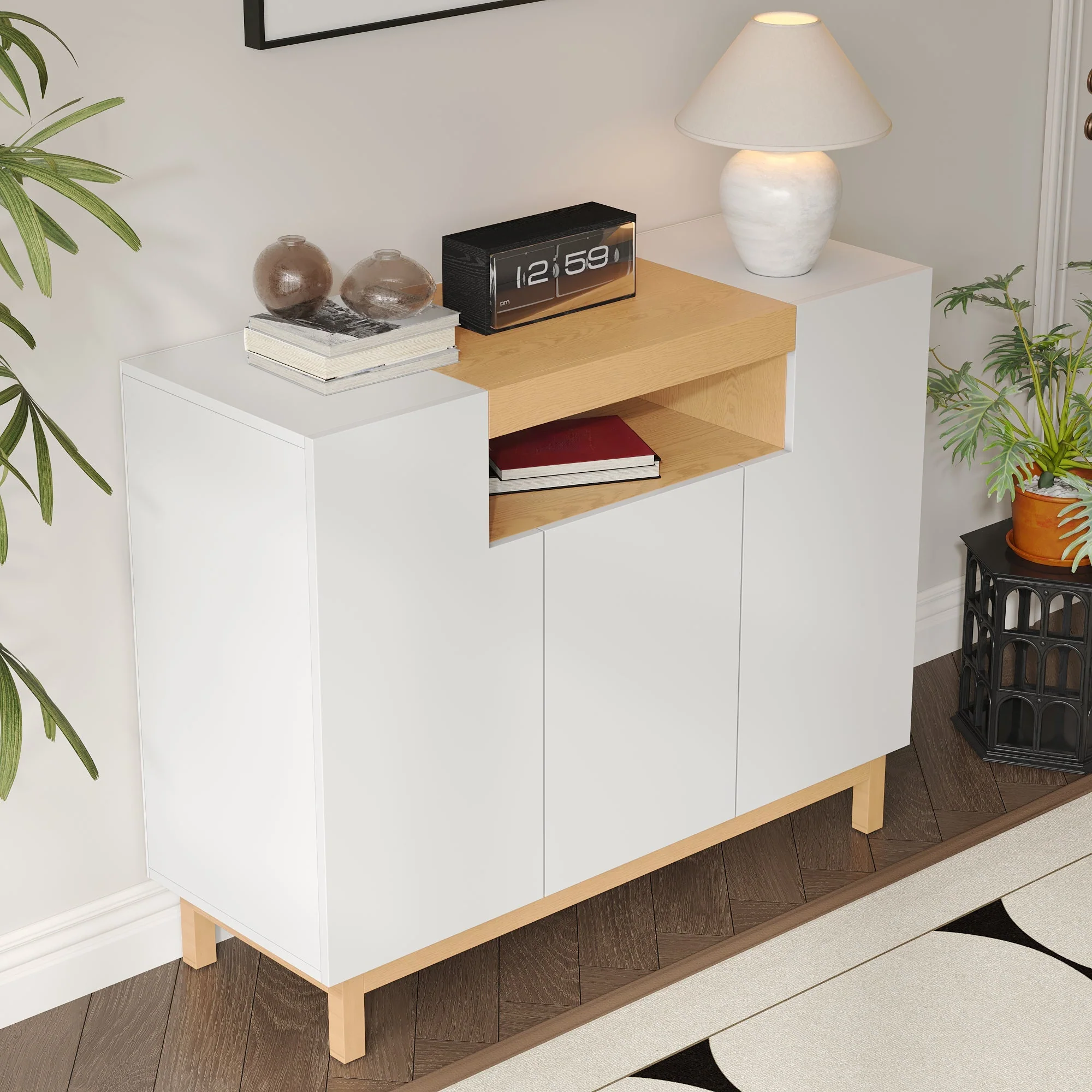 Sideboard, 3-Door Multifunctional Storage Cabinet for Living & Dining, White - Image 8