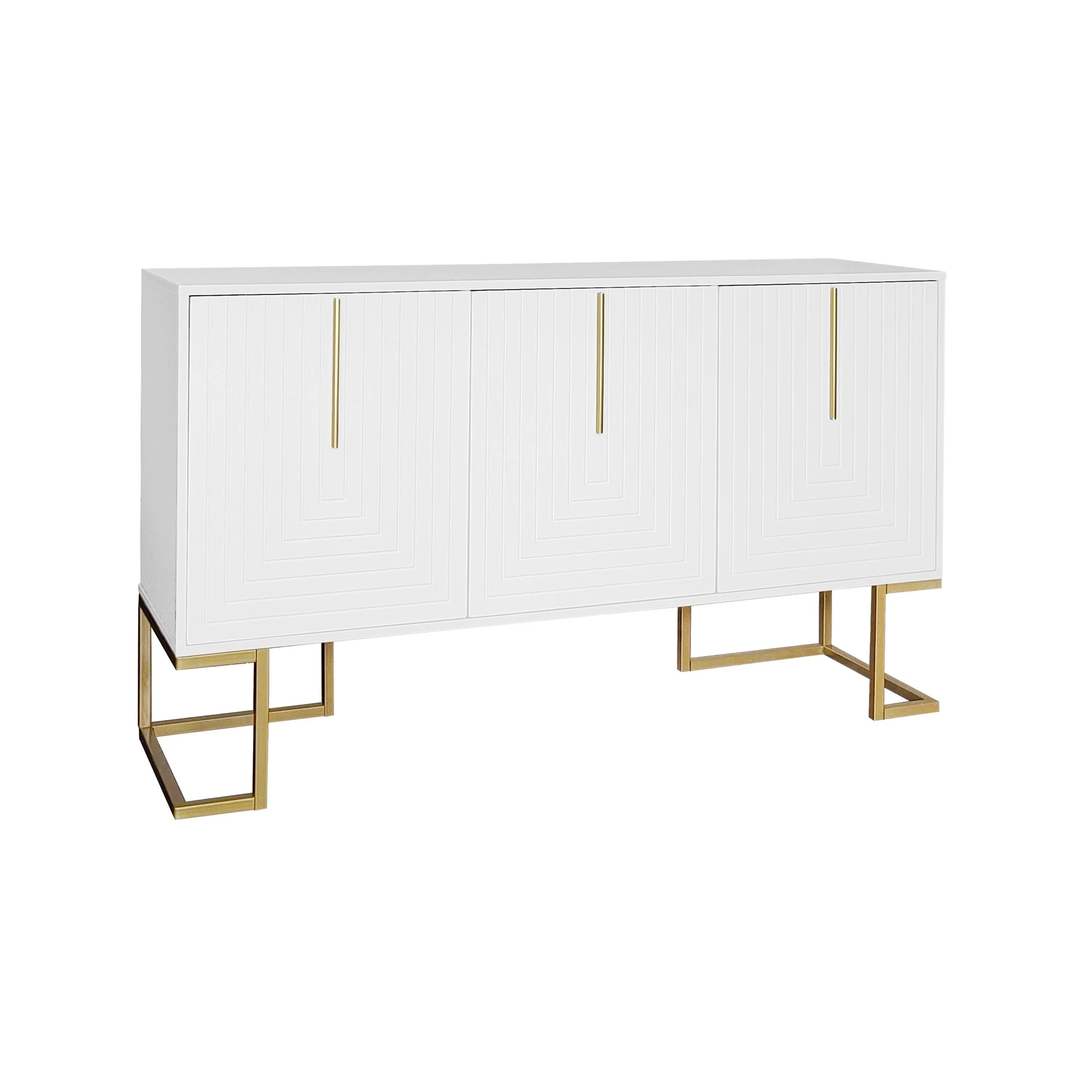 Sideboard, 3-Door with Adjustable Shelves, U-Shaped Cabinet Doors, Metal Handles, White - Image 10
